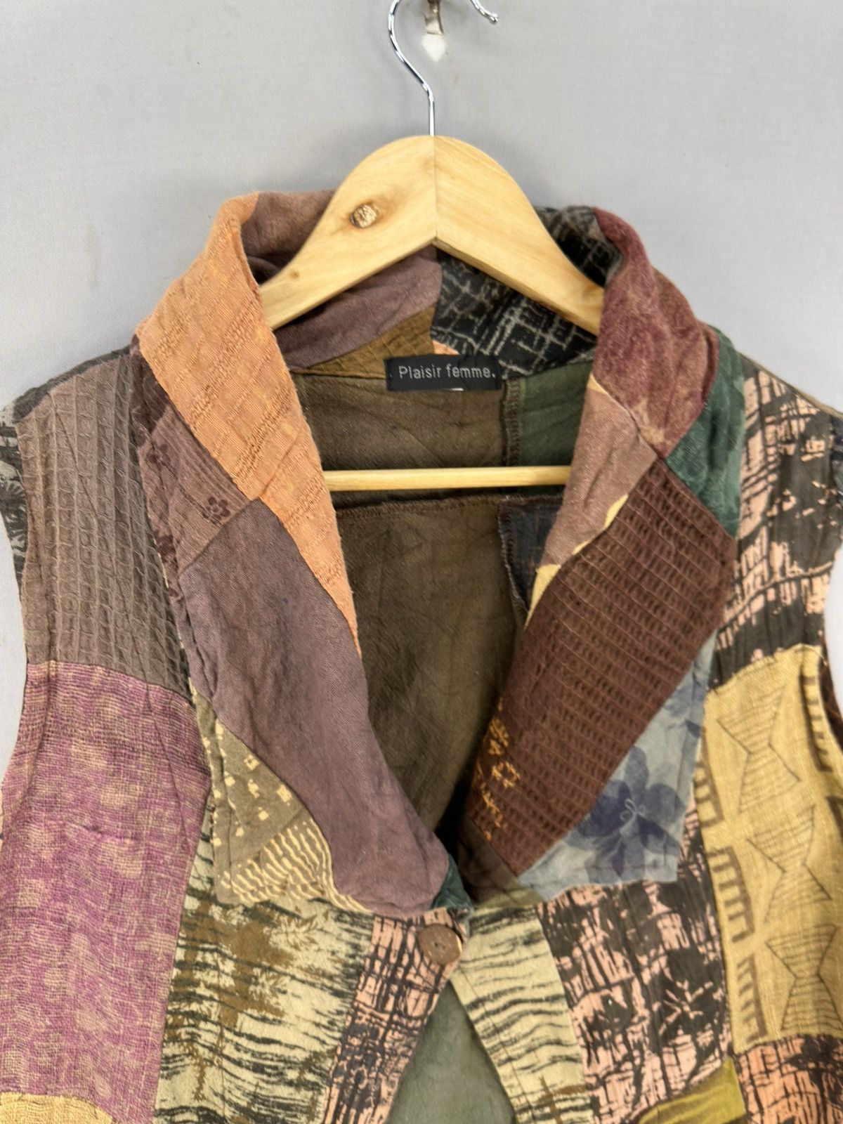 Japanese Brand Plaisir Femme Avant Garde Patchwork Vest Size L / US 10 / IT 46 - 2 Thumbnail