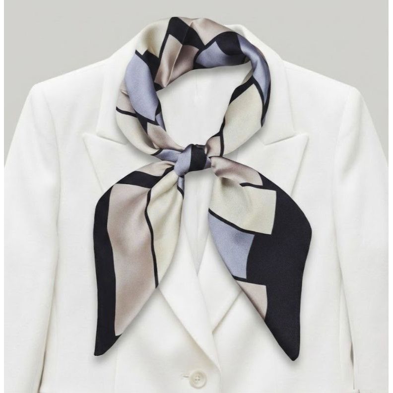 Other ✨Luxury Silky Square Scarf Black Gray Beige Geometric Block Size ONE SIZE - 2 Thumbnail