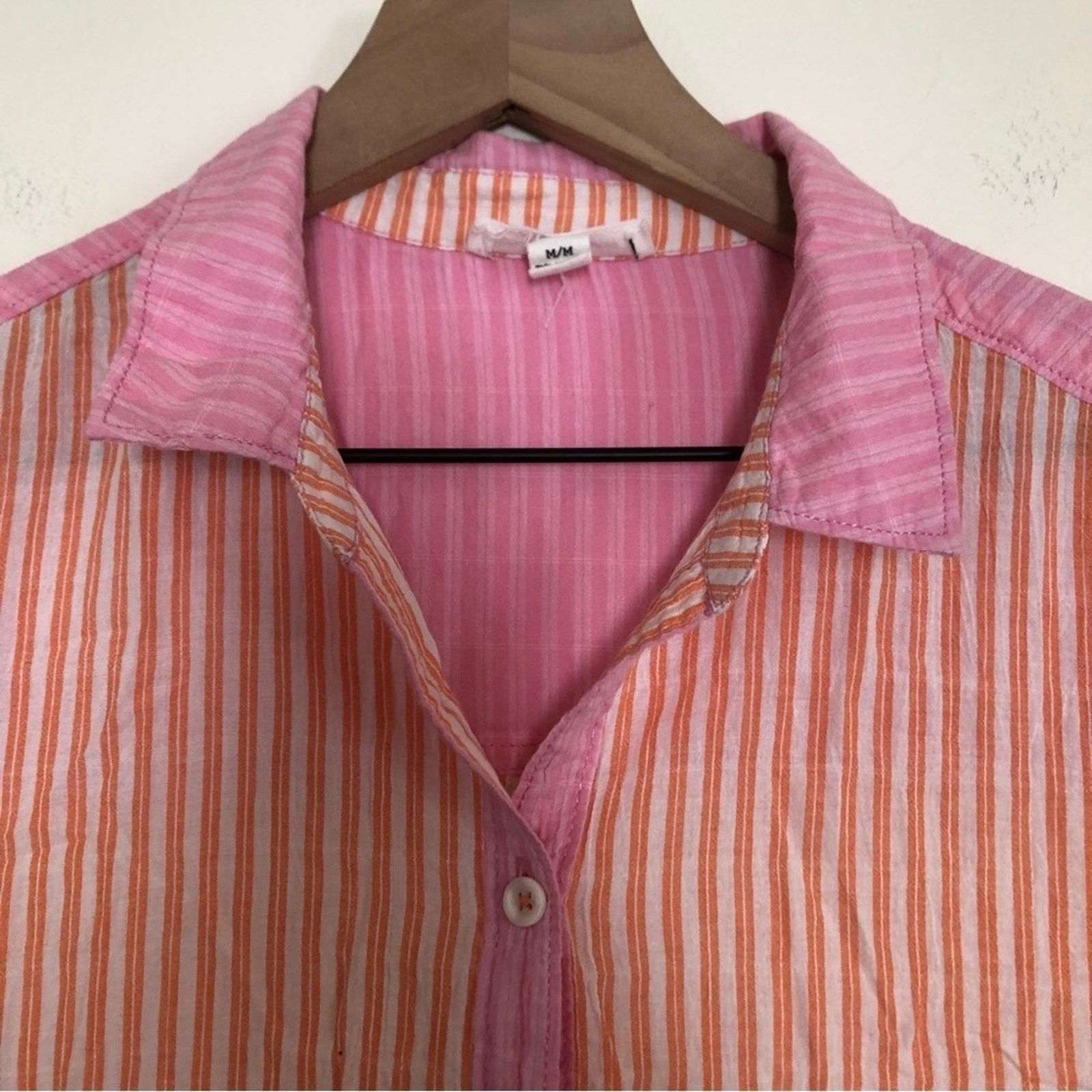 Other beachlunchlounge Pink Orange Striped Button Beach Blouse Top Size M / US 6-8 / IT 42-44 - 2 Thumbnail