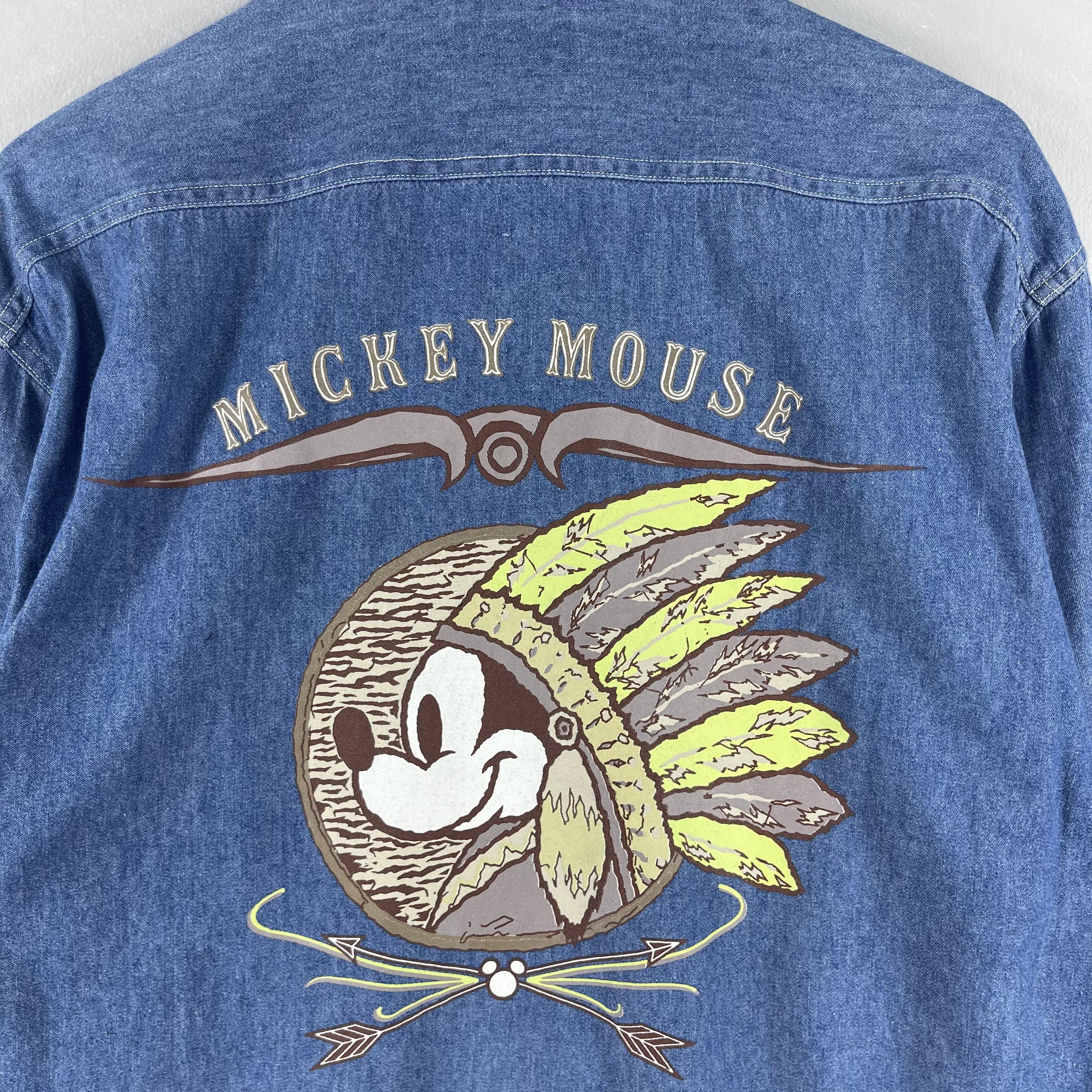 Disney Vintage 90's MICKEY MOUSE Double Pocket Denim Shirt Size US L / EU 52-54 / 3 - 2 Thumbnail