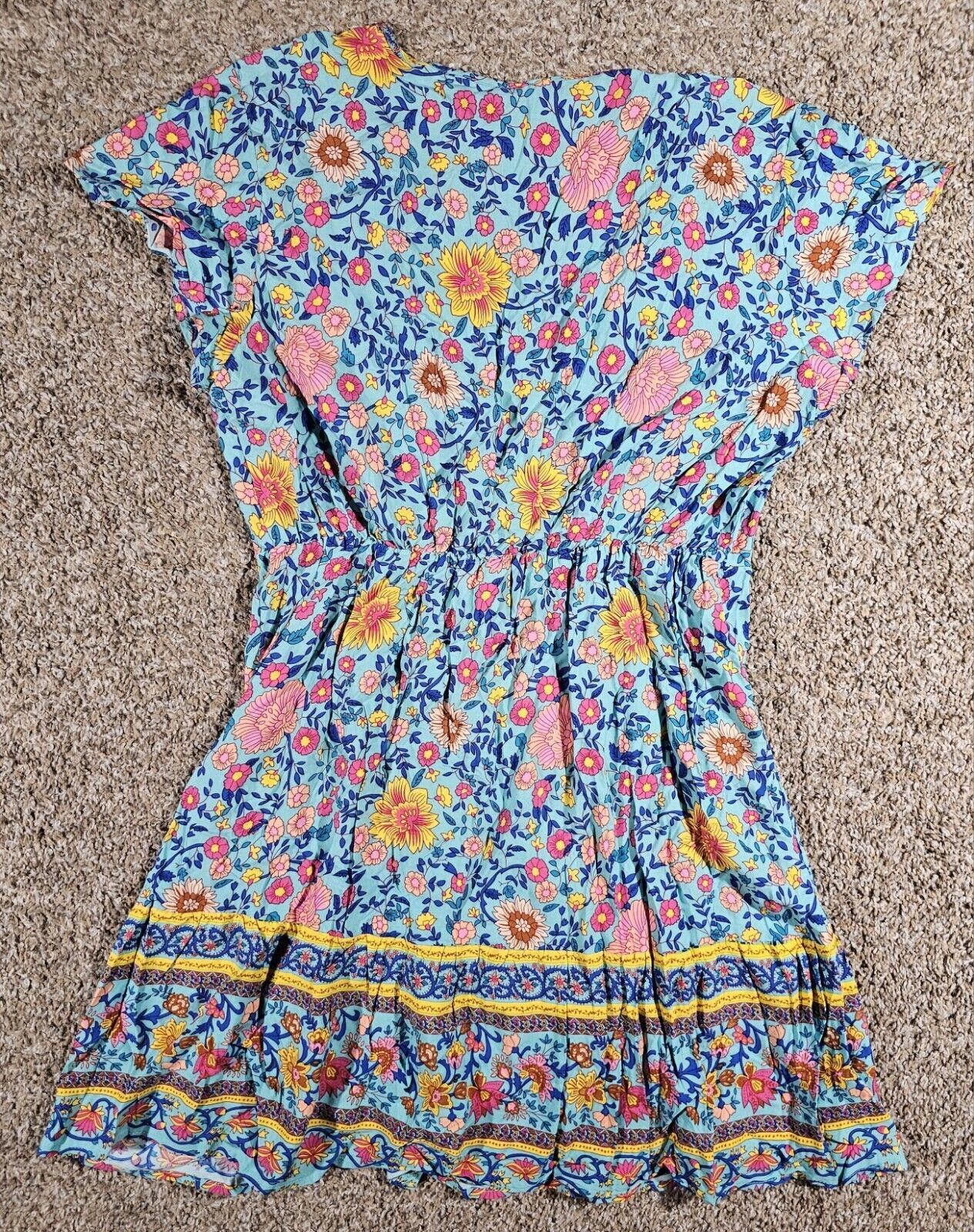 Designer Unbranded COLORFUL FLORAL Deep V Dress Large SEE MEASUREMENT Size L / US 10 / IT 46 - 7 Thumbnail