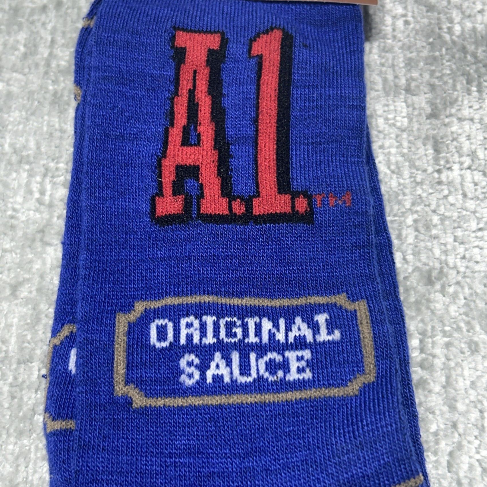 Vintage A1 STEAK SAUCE Mens Crew Socks 1 Pair Size 6-12 Blue New Size ONE SIZE - 5 Thumbnail