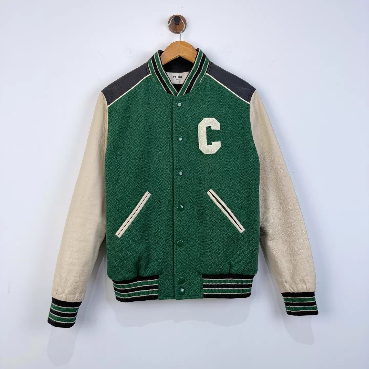 Celine Celine Flocked Logo Leather Panel Baseball Jkt 46 Size US S / EU 44-46 / 1 - 1 Thumbnail
