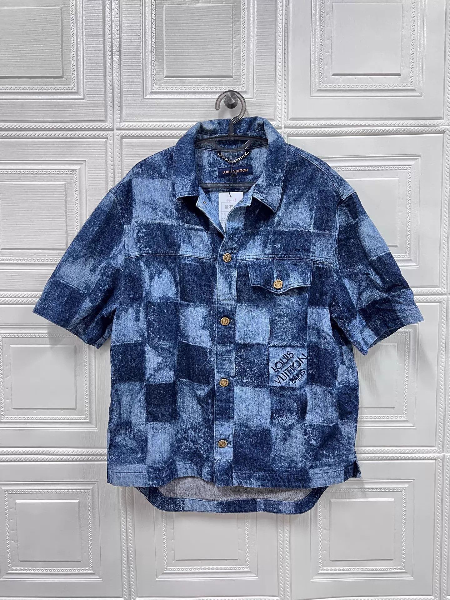 Louis Vuitton LV Men's Damier Navy Denim Short-Sleeve Shirt L 99 New Size US L / EU 52-54 / 3 - 1 Thumbnail