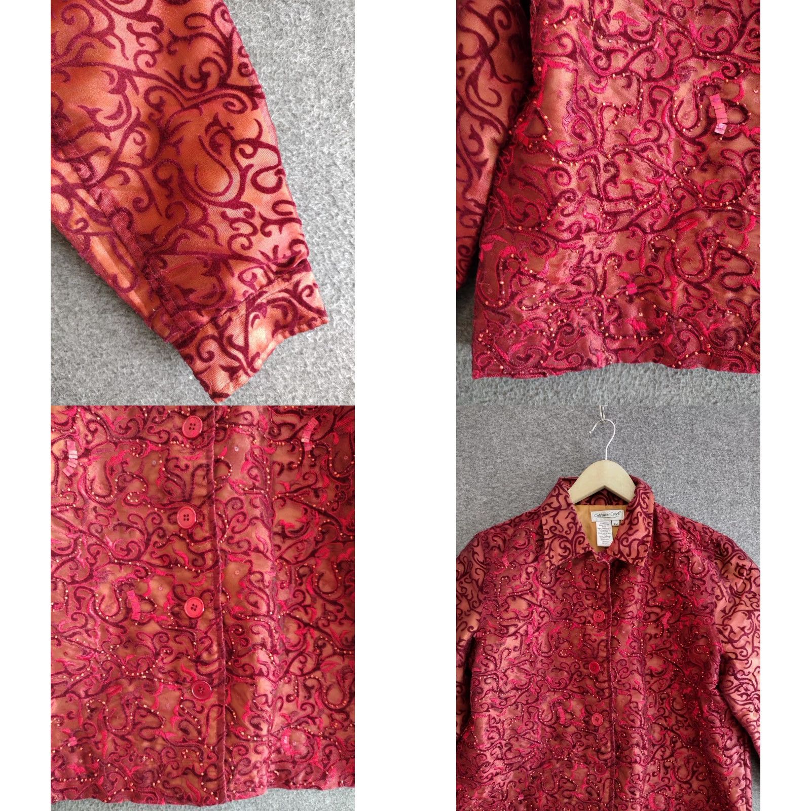 Coldwater Creek VINTAGE Coldwater Creek Beaded Jacket Blazer Velvet Burnout Women's PM Burgundy Floral 90s Jacket Mens Womens Size M / US 6-8 / IT 42-44 - 8 Thumbnail