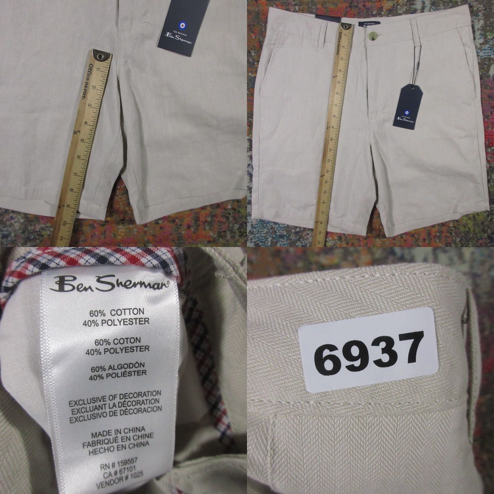 Ben Sherman BEN SHERMAN Shorts Men's 33 Ivory Regular Fit Chino Preppy Golf 89.00 NEW NWT Size US 33 - 8 Thumbnail