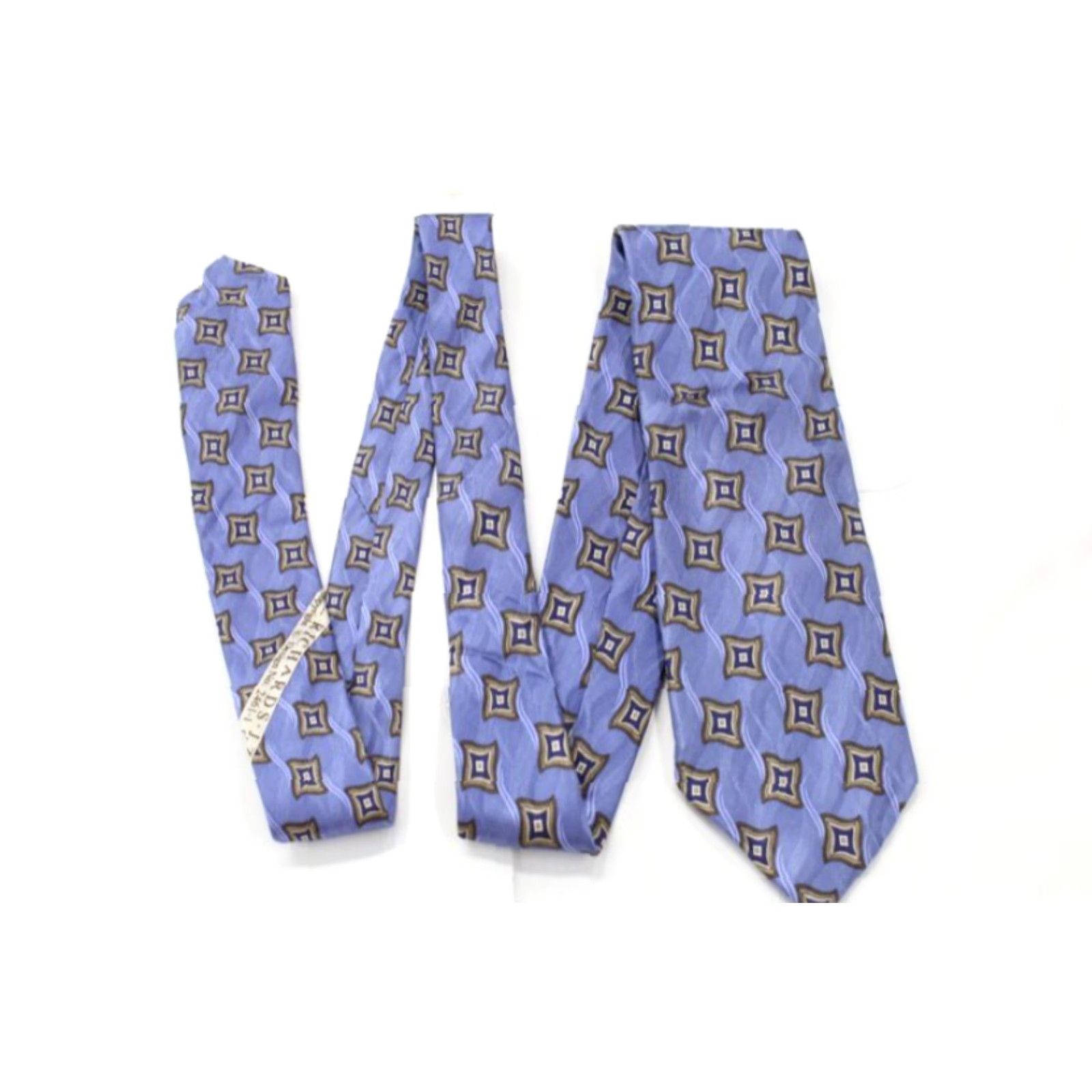 Vintage NWT J Z Richard Necktie 100% Silk Blue Geometric Diamonds Luxury Mens Tie USA Size ONE SIZE - 2 Thumbnail