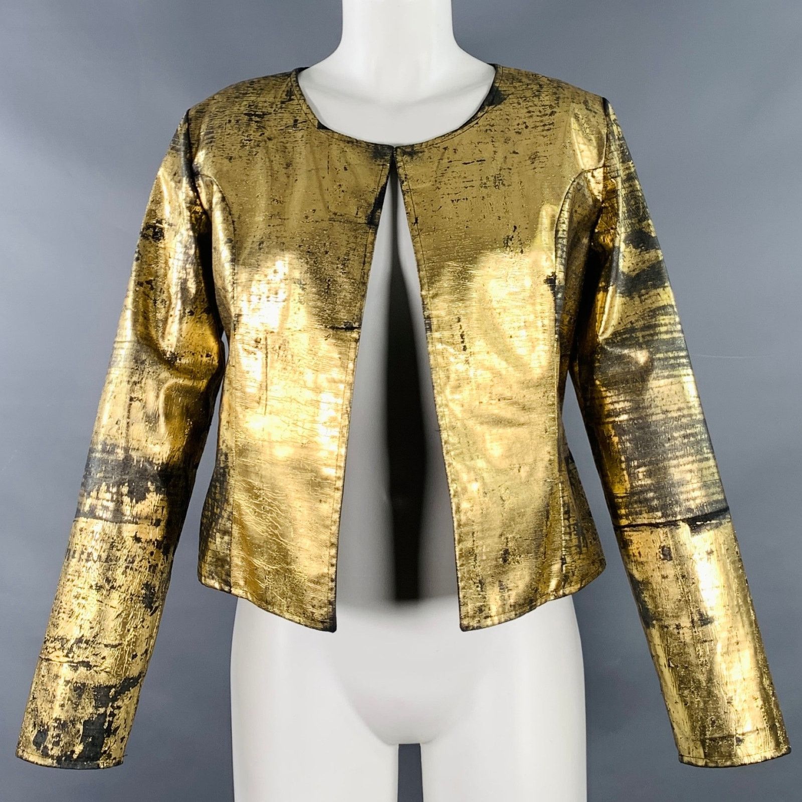 Other Size M Gold Black Cotton Blend Faux Leather Jacket Blazer Size M / US 6-8 / IT 42-44 - 1 Thumbnail