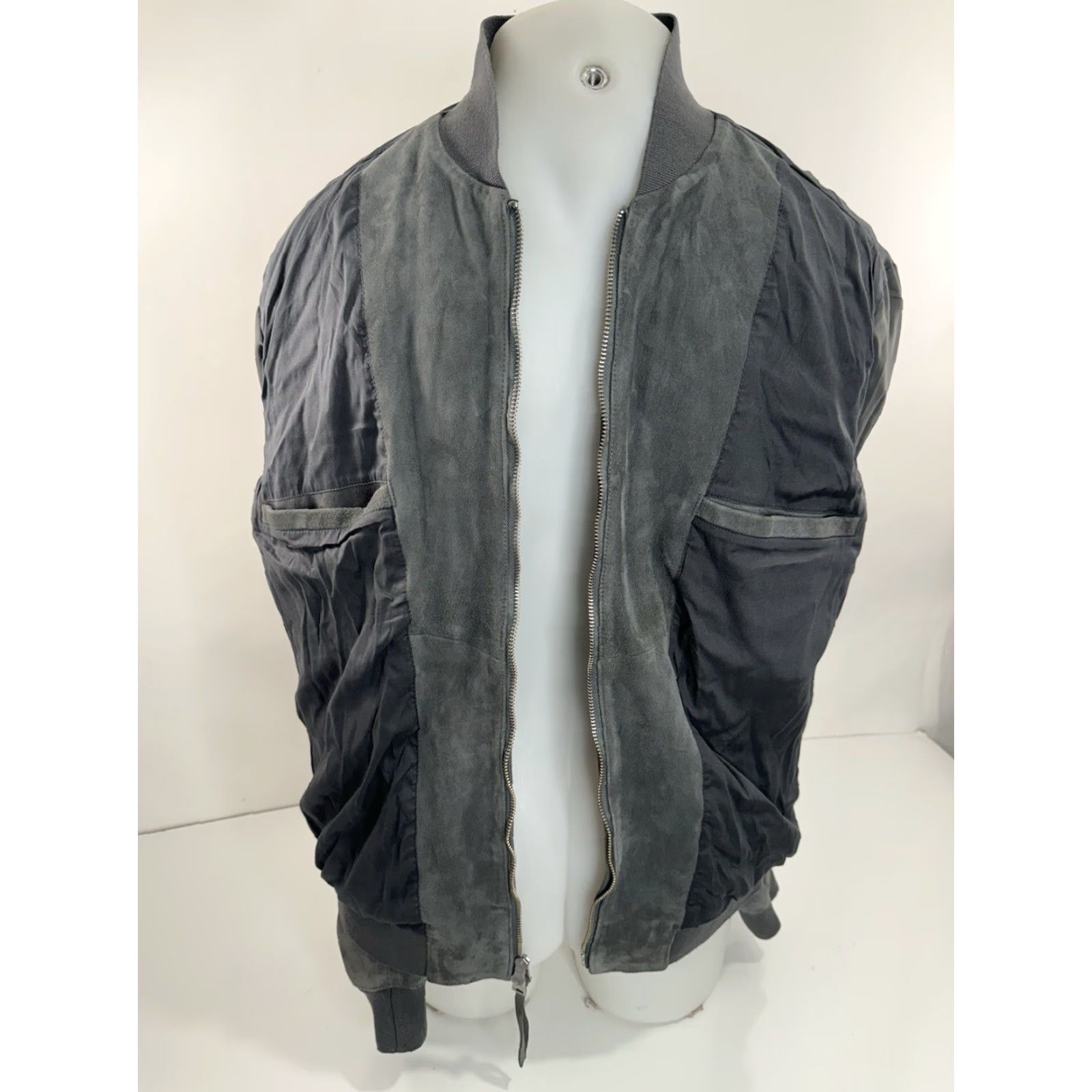 Allsaints ALL SAINTS - SUEDE LEATHER Bomber Jacket Mens XL Gray Full Zip Adults Leather Lining Full Zip 90s? Size US XL / EU 56 / 4 - 6 Thumbnail
