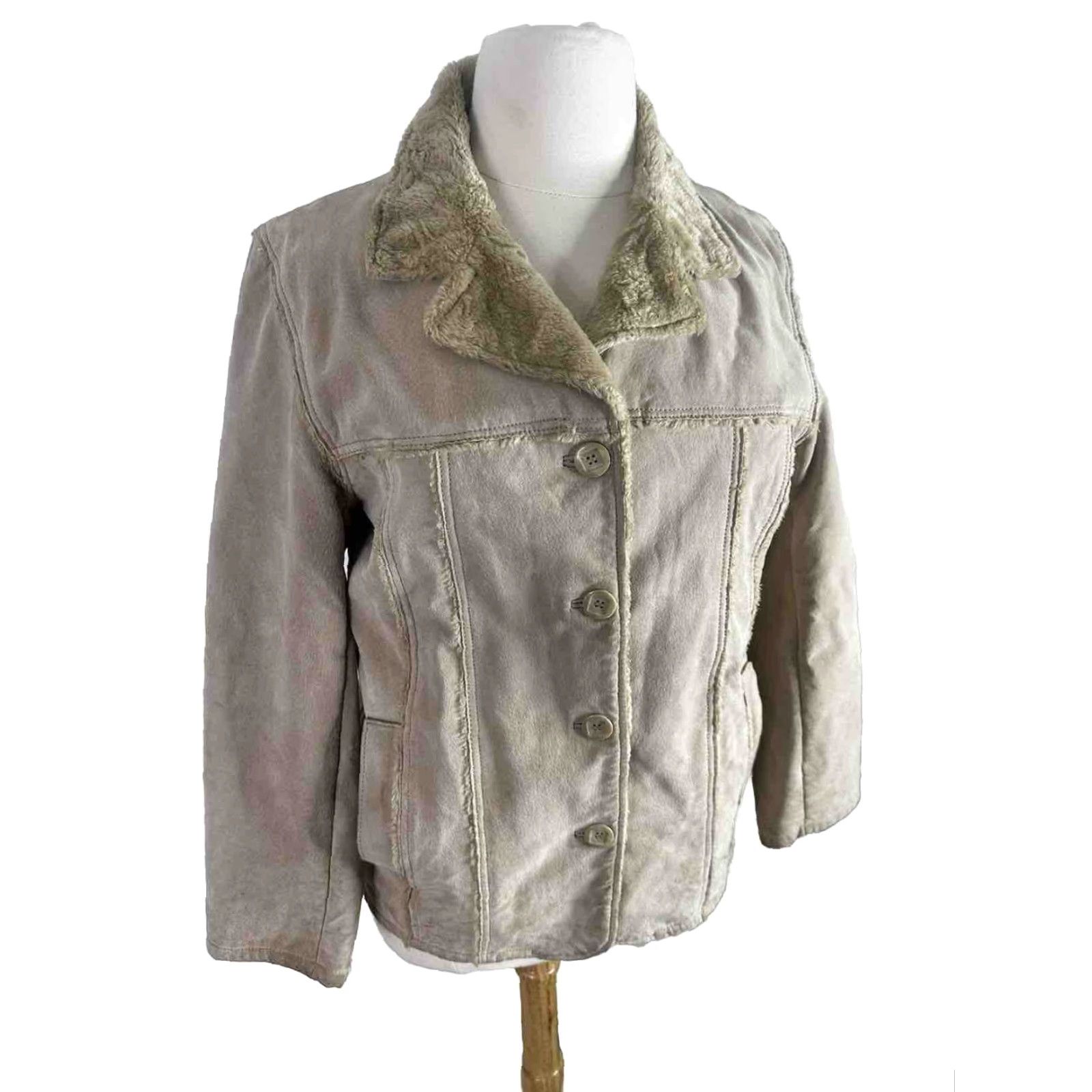 Vintage VINTAGE Rancher Jacket Coat Womens XL Leather Suede Sherpa Lined Beige Tan Solid Zip Hooded Button Casual Travel Workwear Fall Winter Womens XL Size XL / US 12-14 / IT 48-50 - 2 Thumbnail