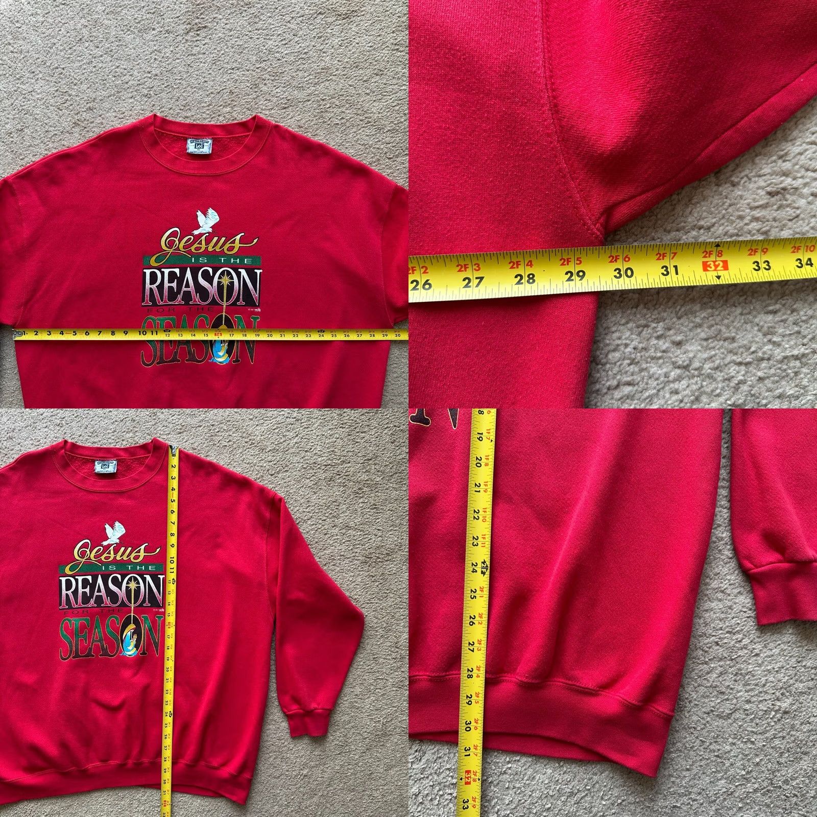 Lee VINTAGE Lee Jesus Sweater Mens 4XL Pullover Crewneck Red Long Sleeve 1997 Size US XXL / EU 58 / 5 - 8 Thumbnail