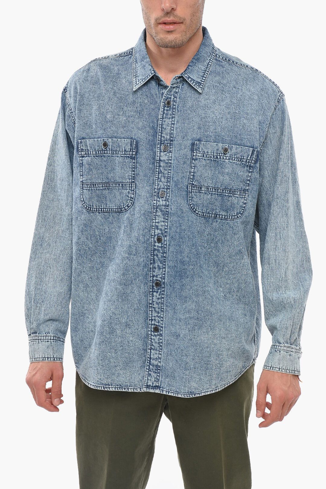 image of Isabel Marant Og1Mm0424 Stone Washed Denim Shirt In Blue, Men's (Size Small)