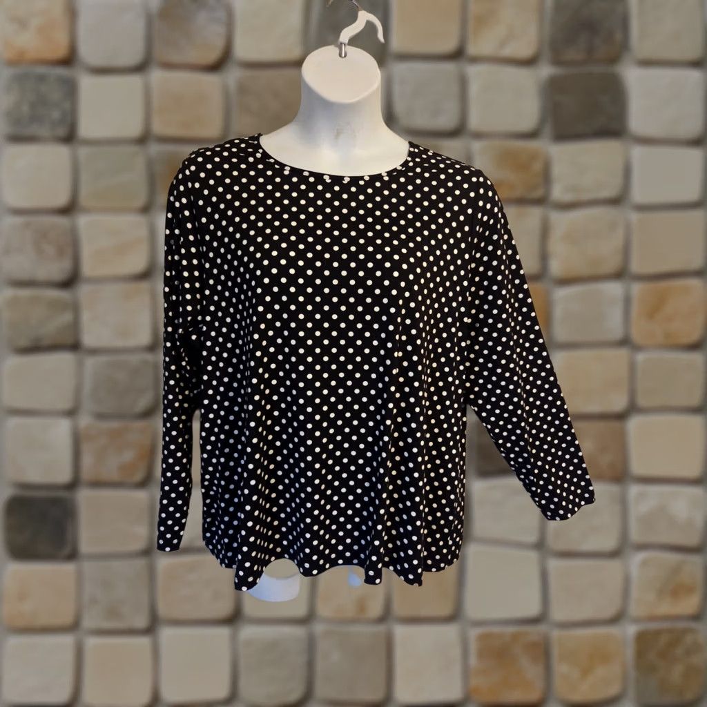 Lands' End Lands End Black White Polka Dot Print Silky Shirt 2X Womens Size XXL / US 16-18 / IT 52-54 - 1 Thumbnail