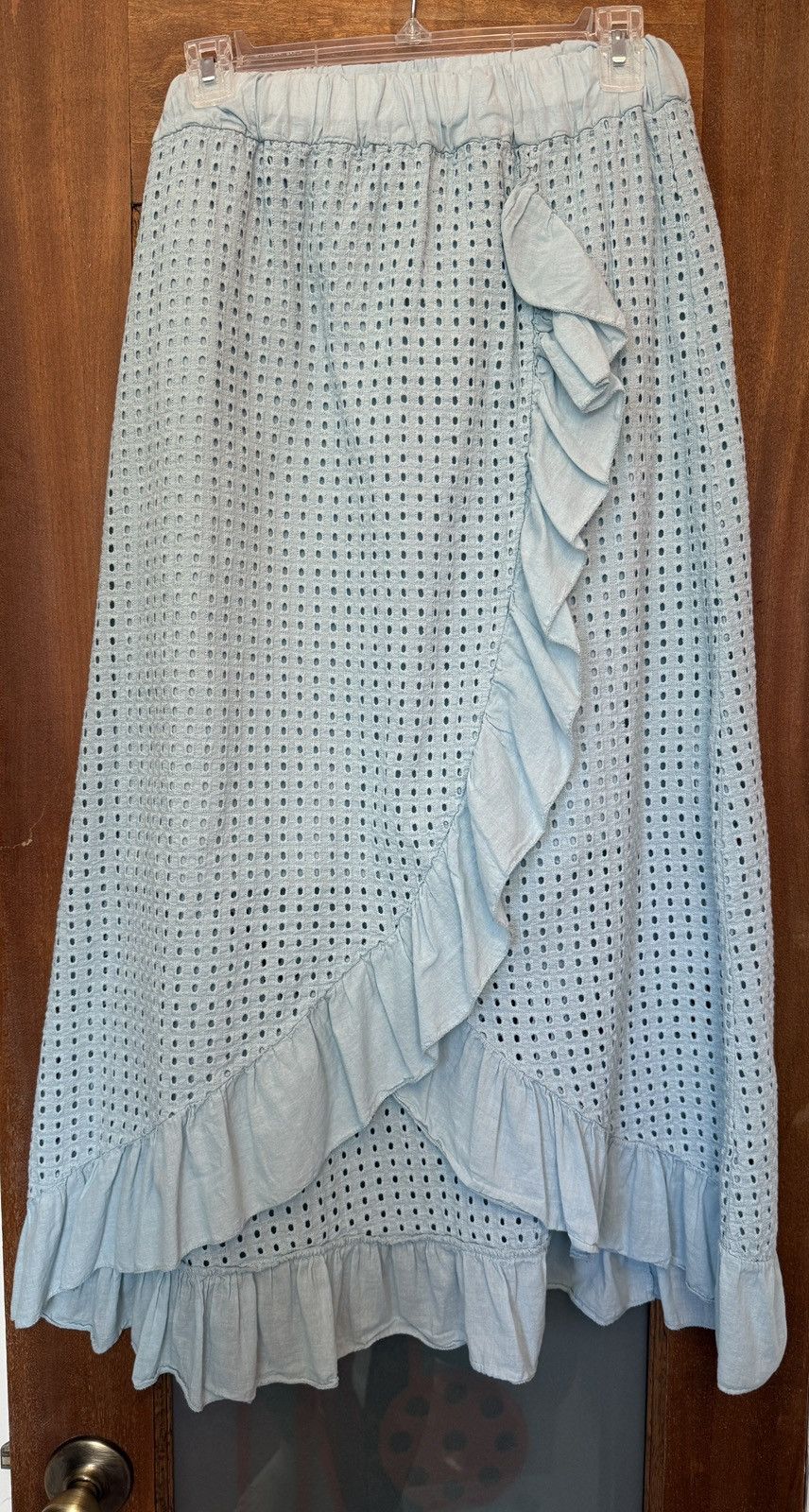 Other Valentina Naldi Light Blu Eyelet Ruffle Faux Wrap Long Skirt Size 27" / US 4 / IT 40 - 1 Thumbnail