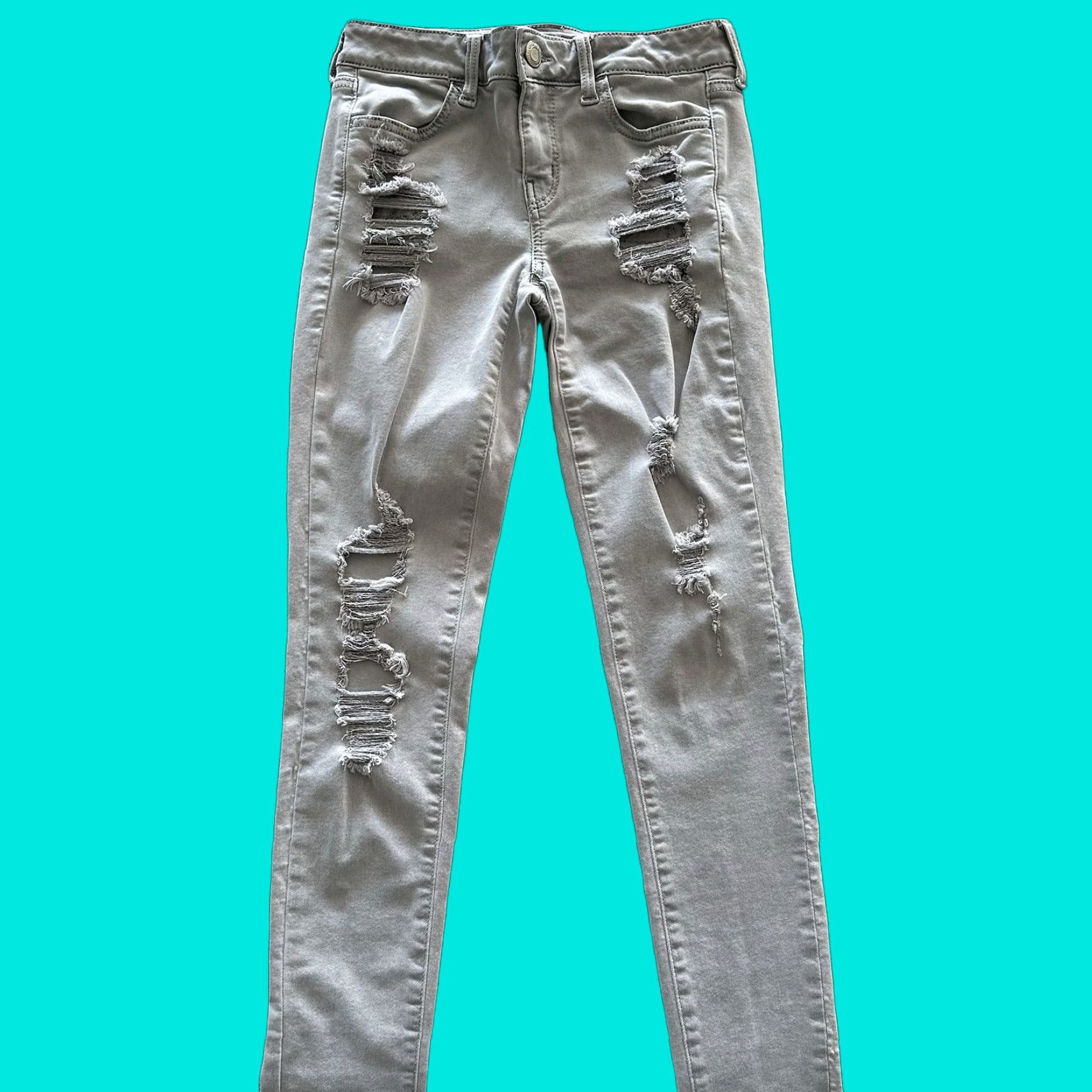 American Eagle Outfitters American Eagle Jeans 4 Reg 26x28 Mid Rise Distressed Jegging Denim 5-Pocket Women 26" Inseam Gray XS-XL Size 26" / US 2 / IT 38 - 1 Thumbnail