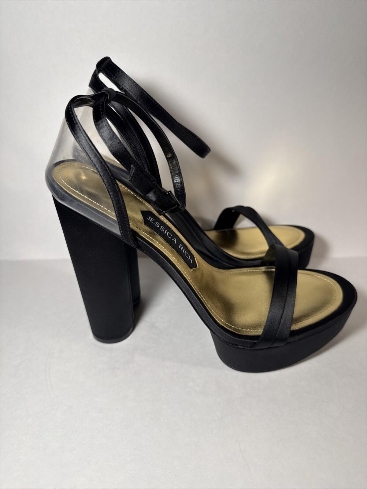 Other Jessica Rich Black Clear Heel Satin Strap Platform Sandal Size US 9.5 / IT 39.5 - 2 Thumbnail