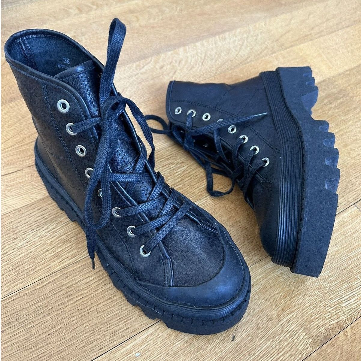 Proenza Schouler new PS The City Black Leather Combat Boots EU 38 Lug Sole Size US 8 / IT 38 - 10 Thumbnail