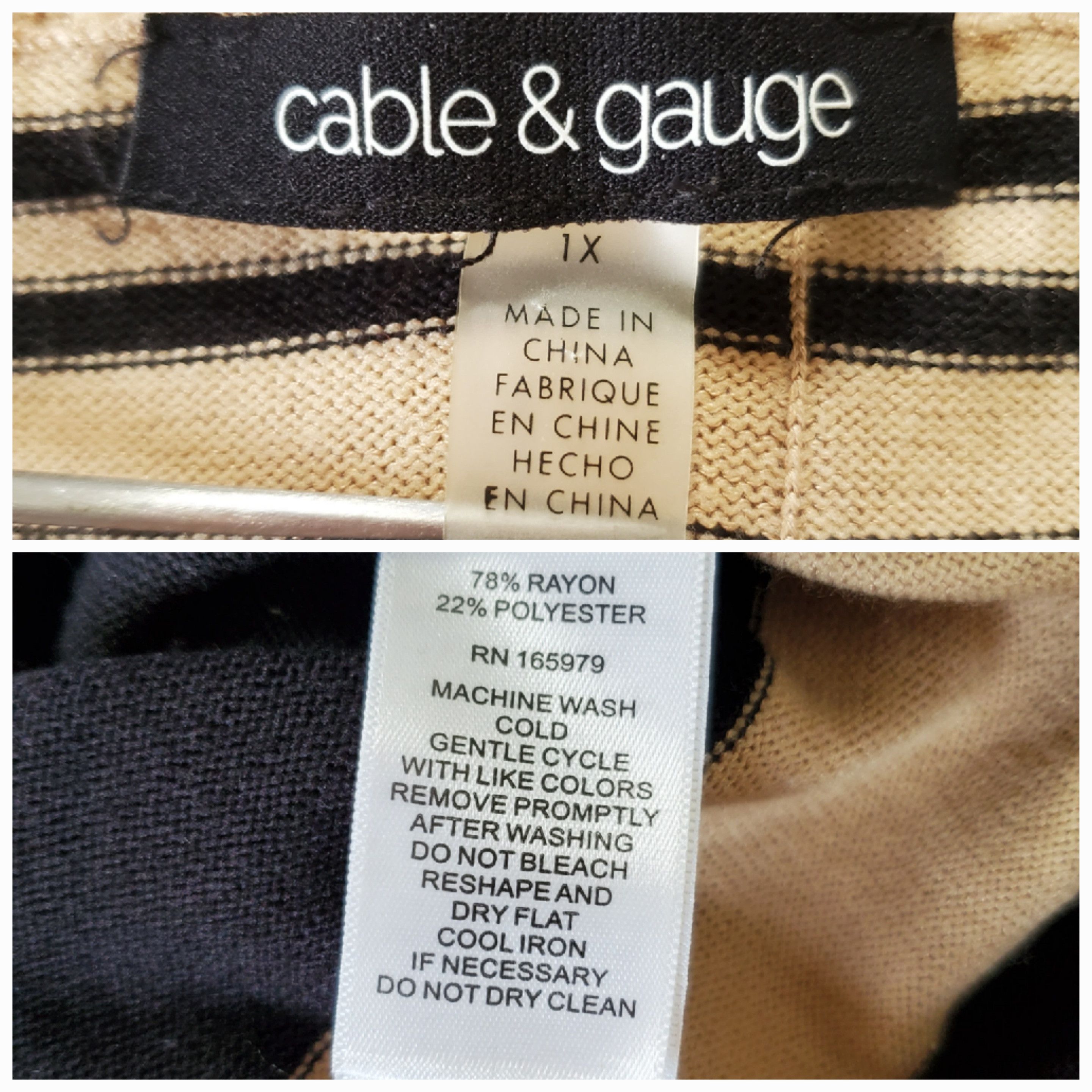 Other Cable & Gauge Size 1X Sweater 3/4 Sleeve Stripe Button Scoop Size XL / US 12-14 / IT 48-50 - 10 Thumbnail