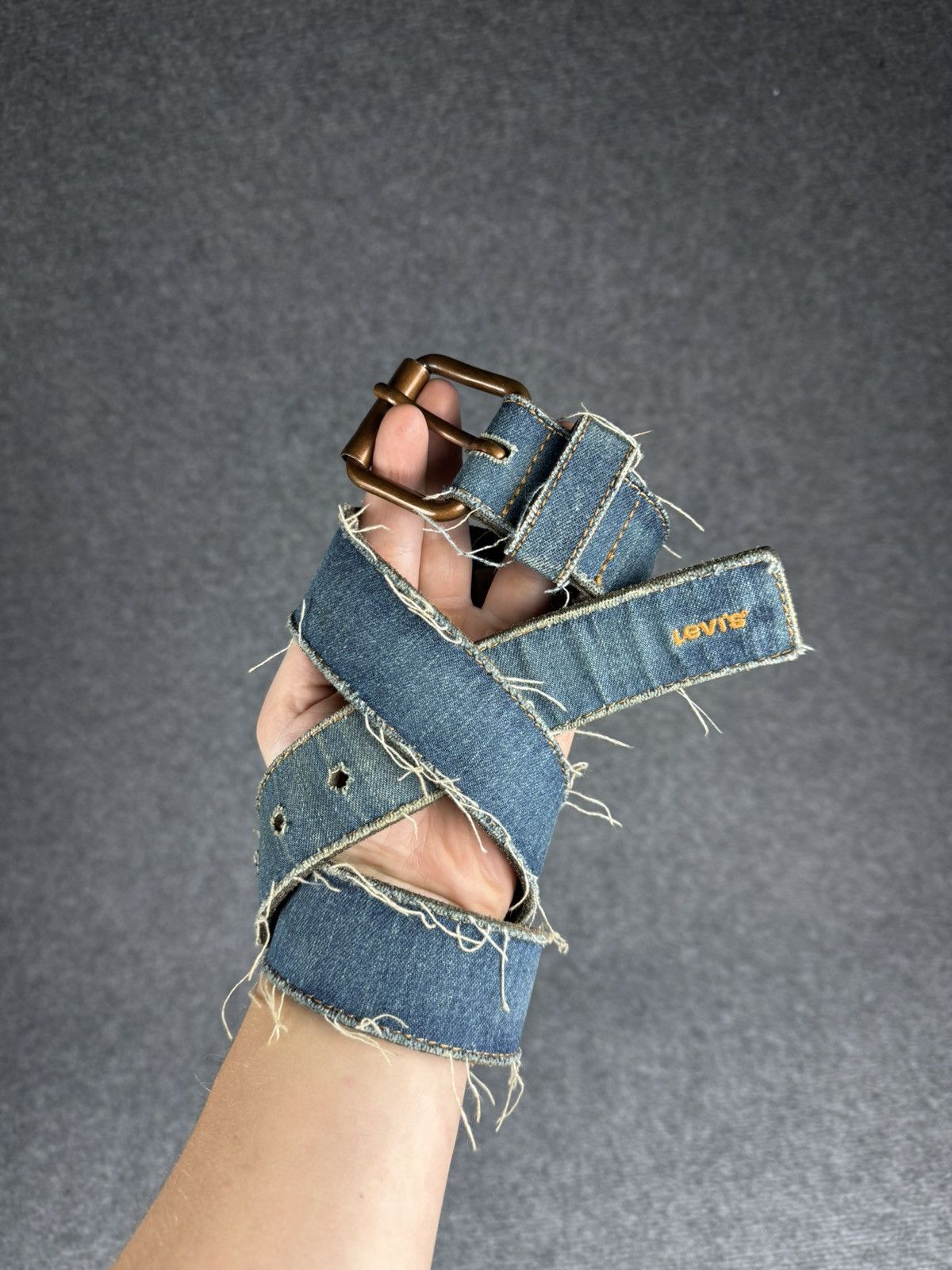 Genuine Leather × Levi's Levis Leather Distressed Denim Belt Size 32 - 2 Thumbnail