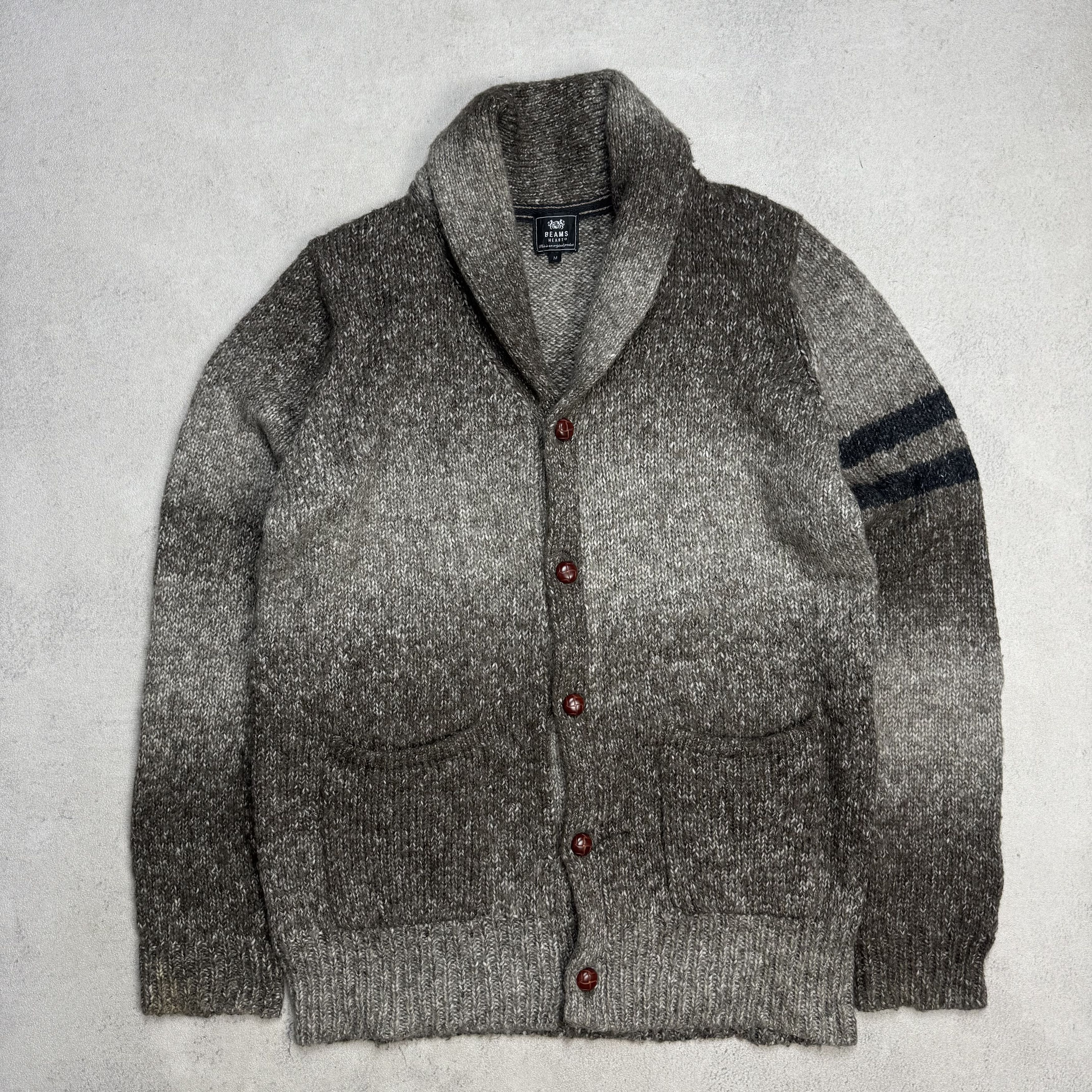 Beams Plus Beams Heart Shawl Collar Knit Cardigan Gradient Grey Size US M / EU 48-50 / 2 - 1 Thumbnail
