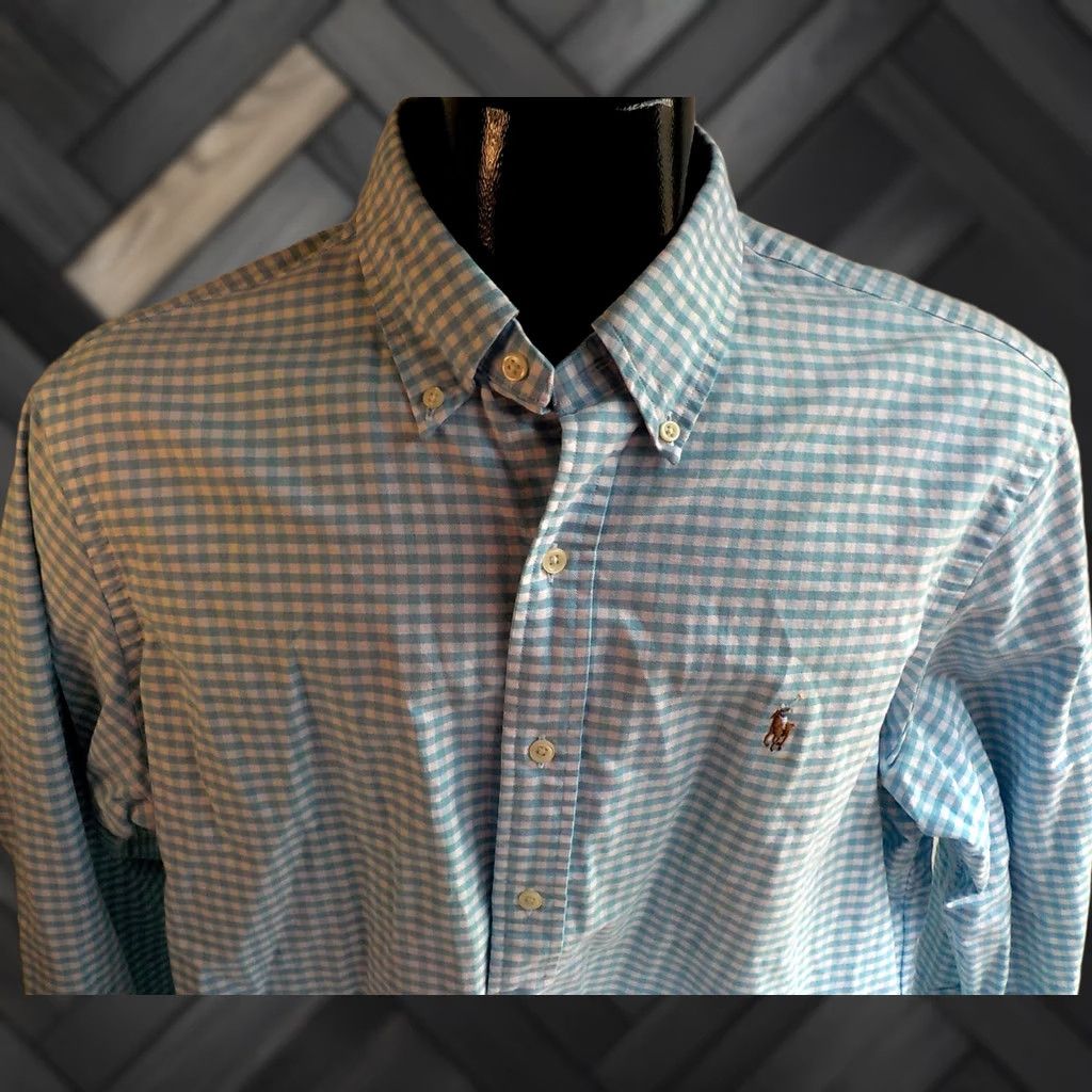 Ralph Lauren RALPH LAUREN Button-Down Shirt LS Teal White 100% Cotton XL Mens Size US XL / EU 56 / 4 - 1 Thumbnail