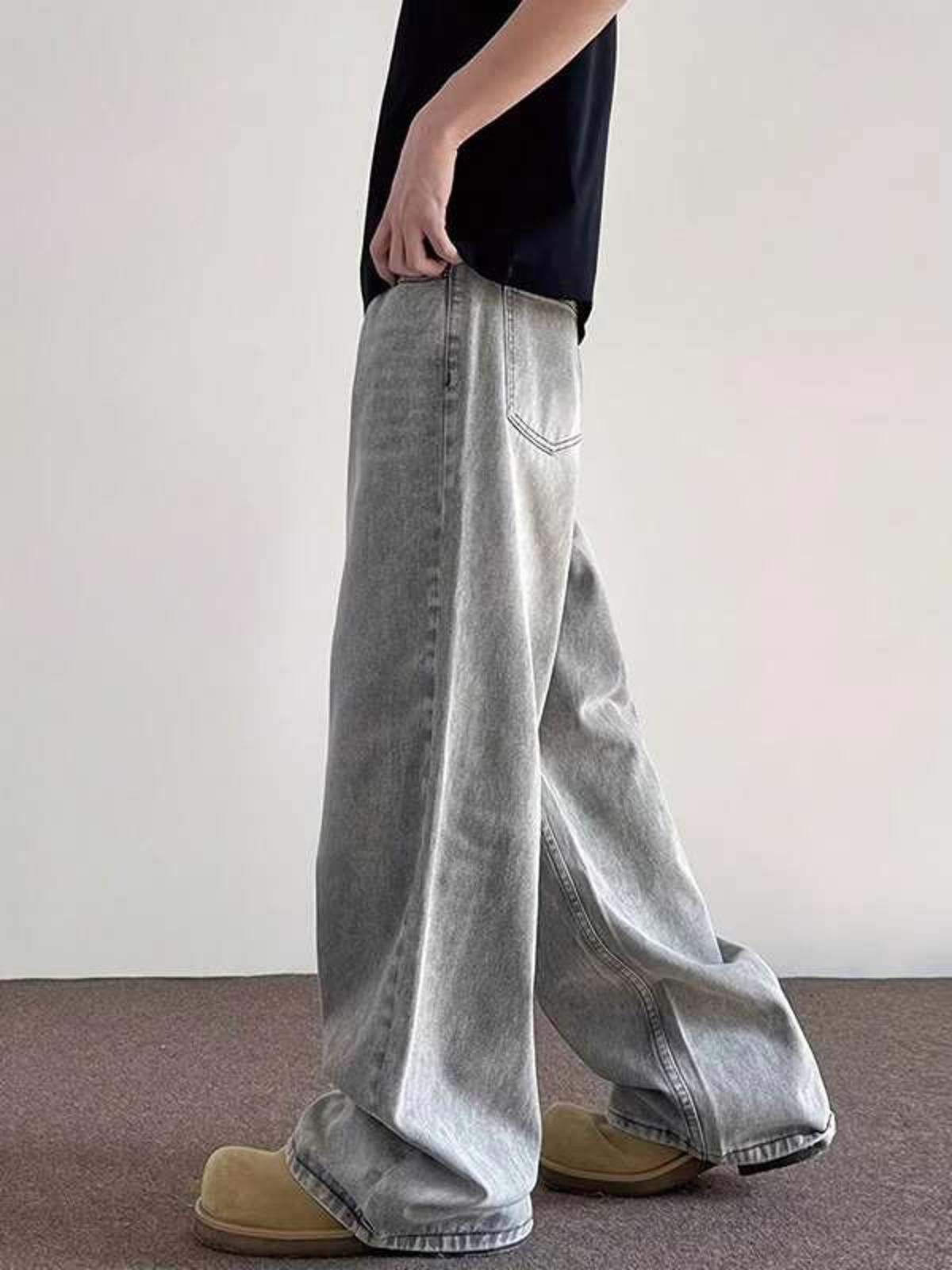 Vintage Whiskered Retro Wide-Leg Grey Jeans Size US 33 - 5 Thumbnail
