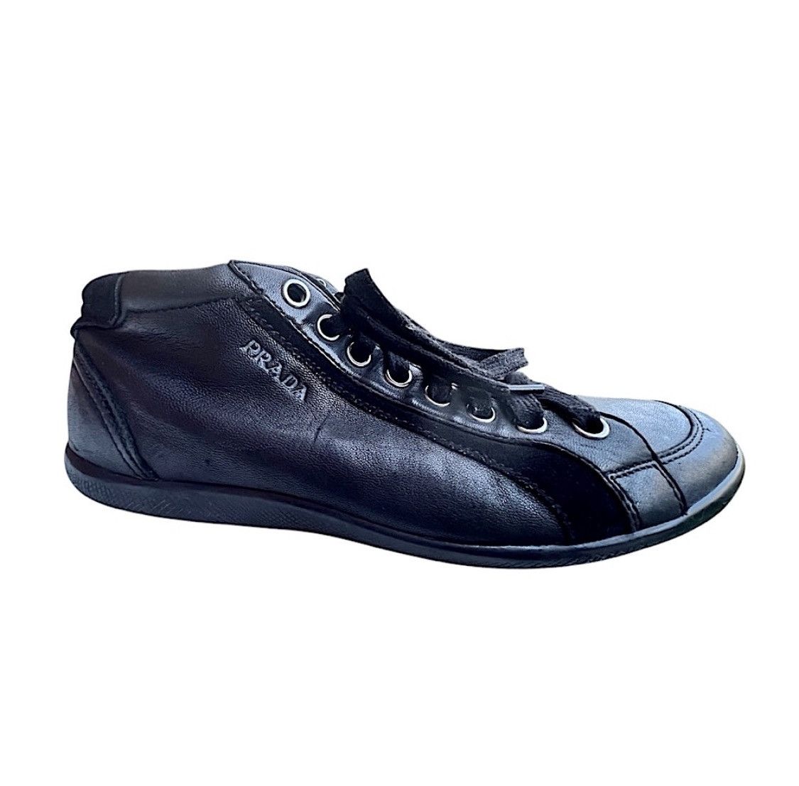 Prada Prada Men's Hightop Black Leather & Suede Sneakers Size 7 Size US 7 / EU 40 - 14 Thumbnail
