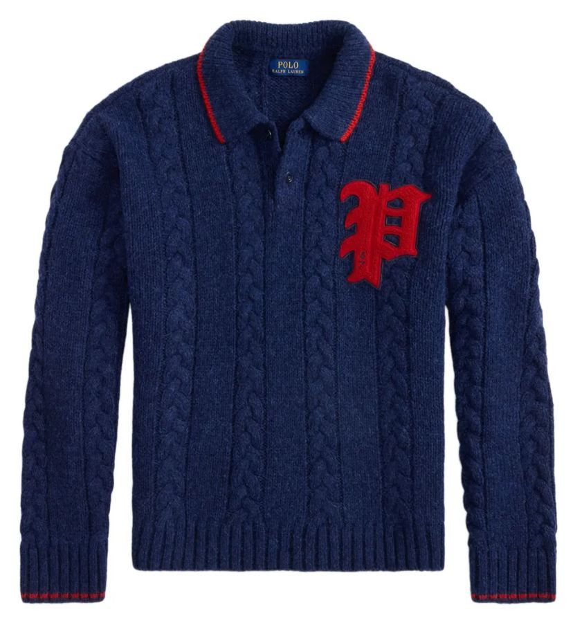 Polo Ralph Lauren Polo Ralph Lauren Cable-Knit Polo-Collar Letter Sweater Navy Size US L / EU 52-54 / 3 - 1 Thumbnail