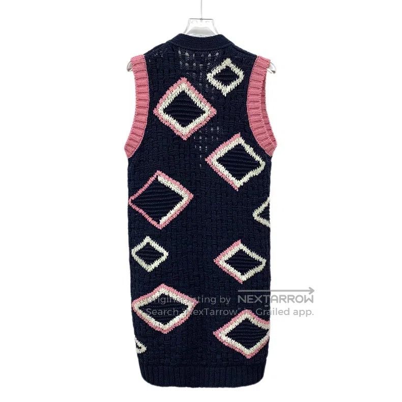 Chanel Chanel Dark blue diamond check cotton V-neck single-breast Size XXS / US 00 / IT 34 - 2 Thumbnail