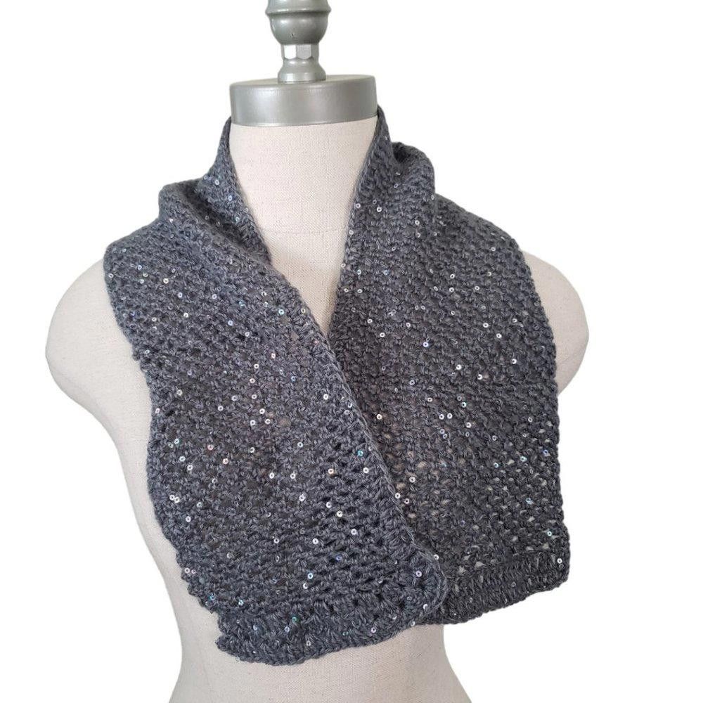 Designer CT832 Gray Knitted Girls Scarf with Sequins Size ONE SIZE - 1 Thumbnail