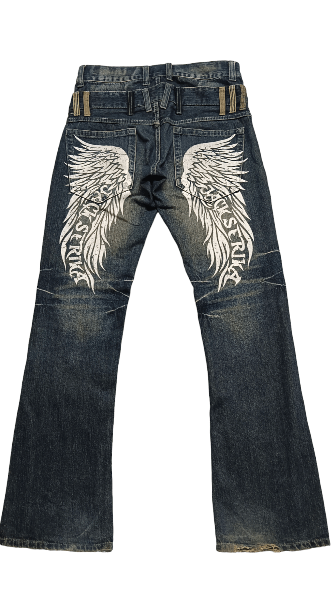 FYE🔥FLARE DOUBLE WAIST💥 JACK SERIKA Punk Angel Wings Denim