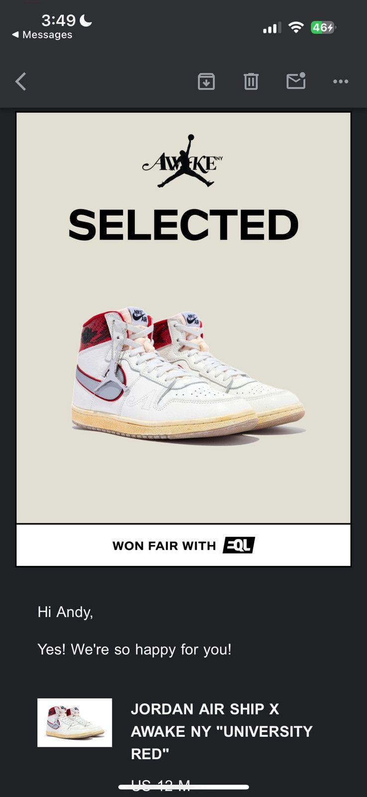 Awake NY × Nike Nike Jordan x Awake NY Air Ship PE SP - Size 12 Size US 12 / EU 45 - 11 Thumbnail