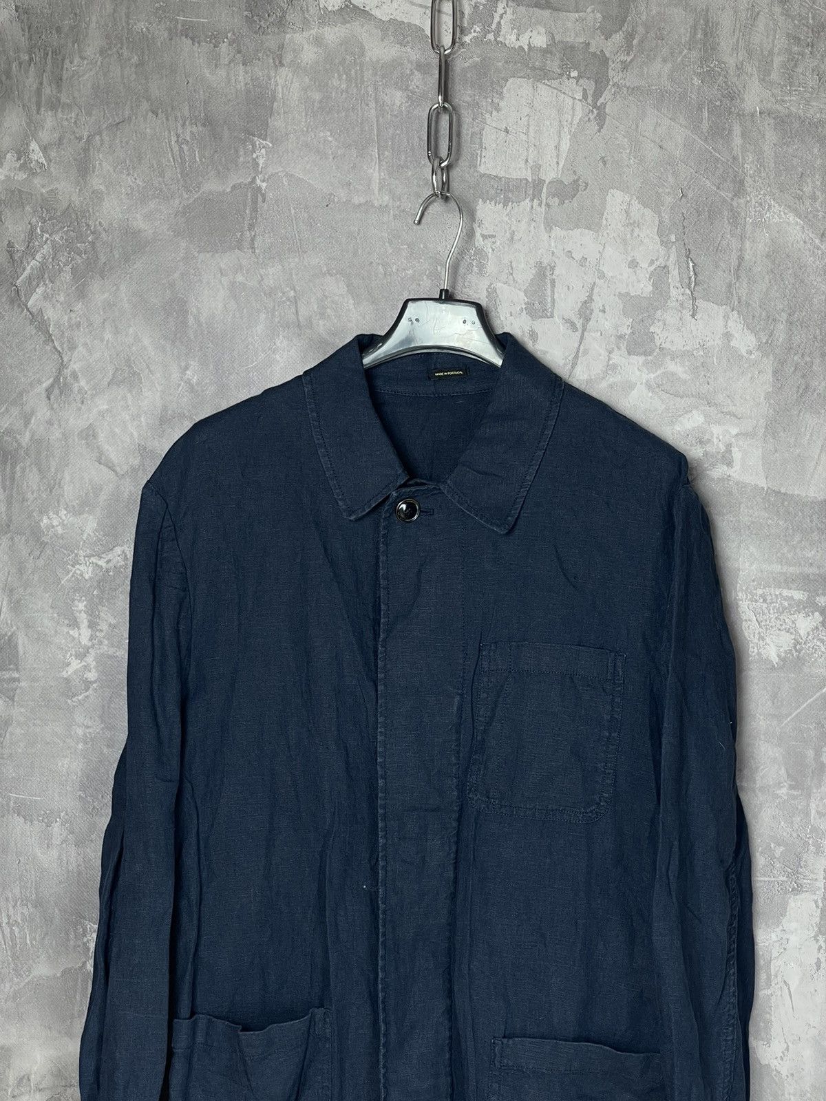 Japanese Brand × Vintage Vintage Navy Linen Old Money Style Luxury Shirt Size US M / EU 48-50 / 2 - 2 Thumbnail
