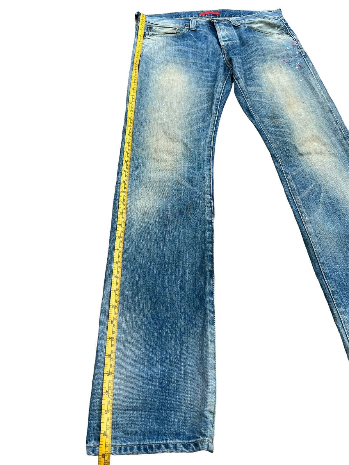 Japanese Brand Vintage Red Card Japan Faded Distressed Slim Fit Jeans 33x33 Size US 33 - 10 Thumbnail