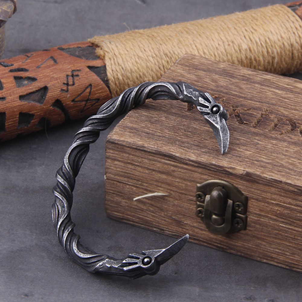 Vintage Steel Nordic Viking Norse Raven Wristband Cuff Bracelets Size ONE SIZE - 3 Thumbnail