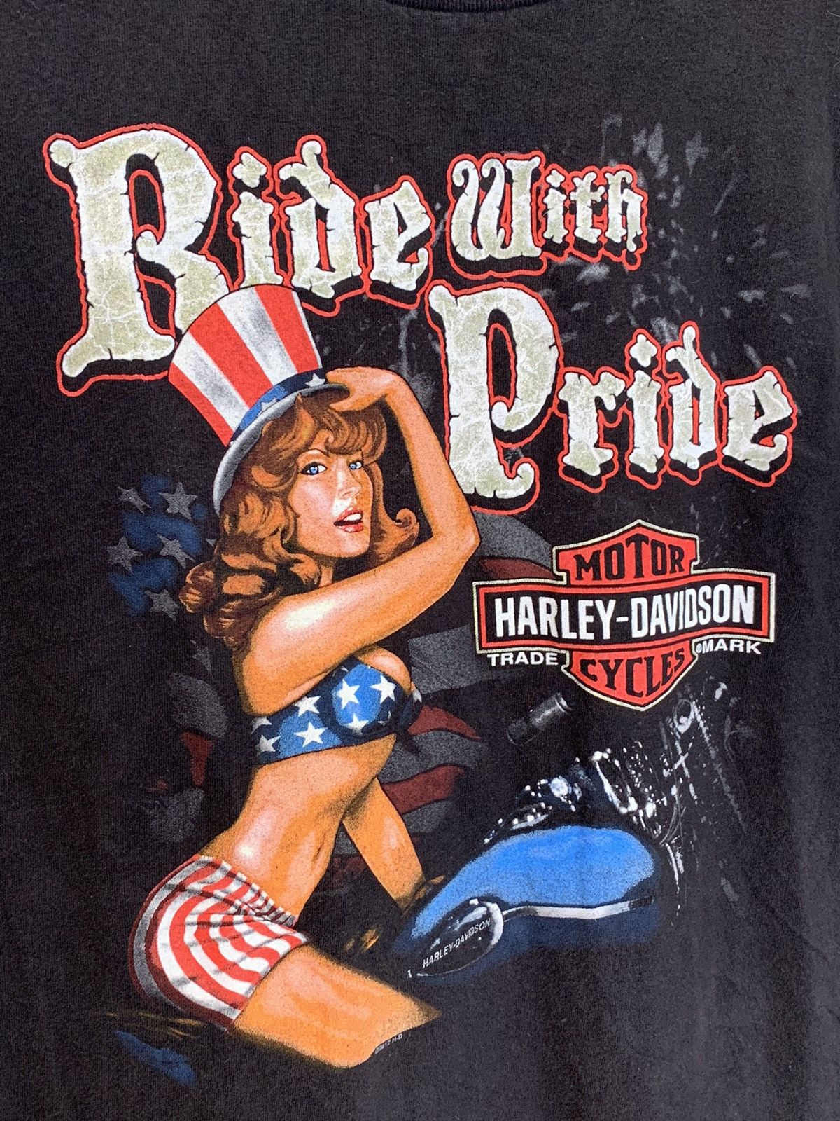 Harley Davidson × Vintage *RARE* Harley Davidson Ride With Pride Pinup Texas T-Shirt Size US M / EU 48-50 / 2 - 3 Thumbnail