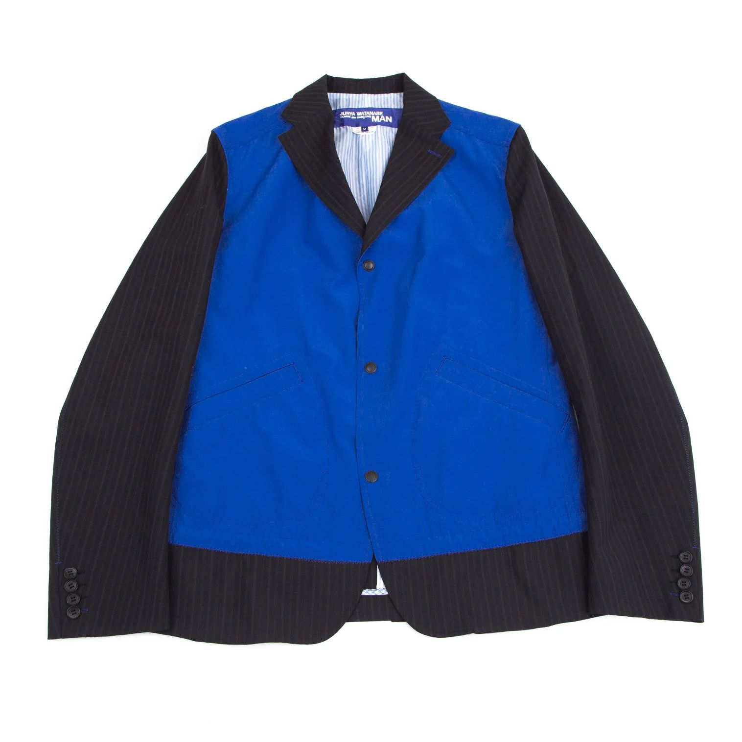 Junya Watanabe Front Mixed Material Stripe Jacket in Blue Black, Size M Size US M / EU 48-50 / 2 - 1 Thumbnail