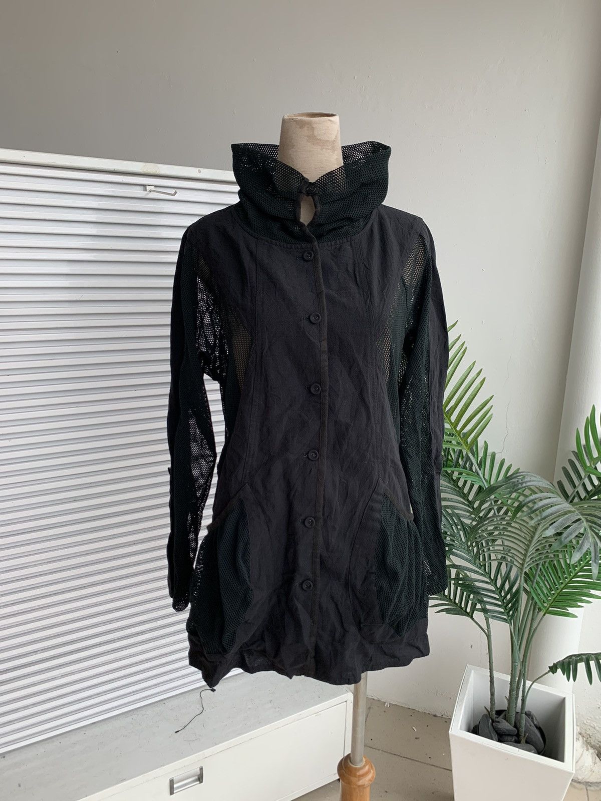 Image of Hiroko Koshino Homme x If Six Was Nine Hiroko Bis By Hiroko Koshino Mesh Top in Black (Size Small)