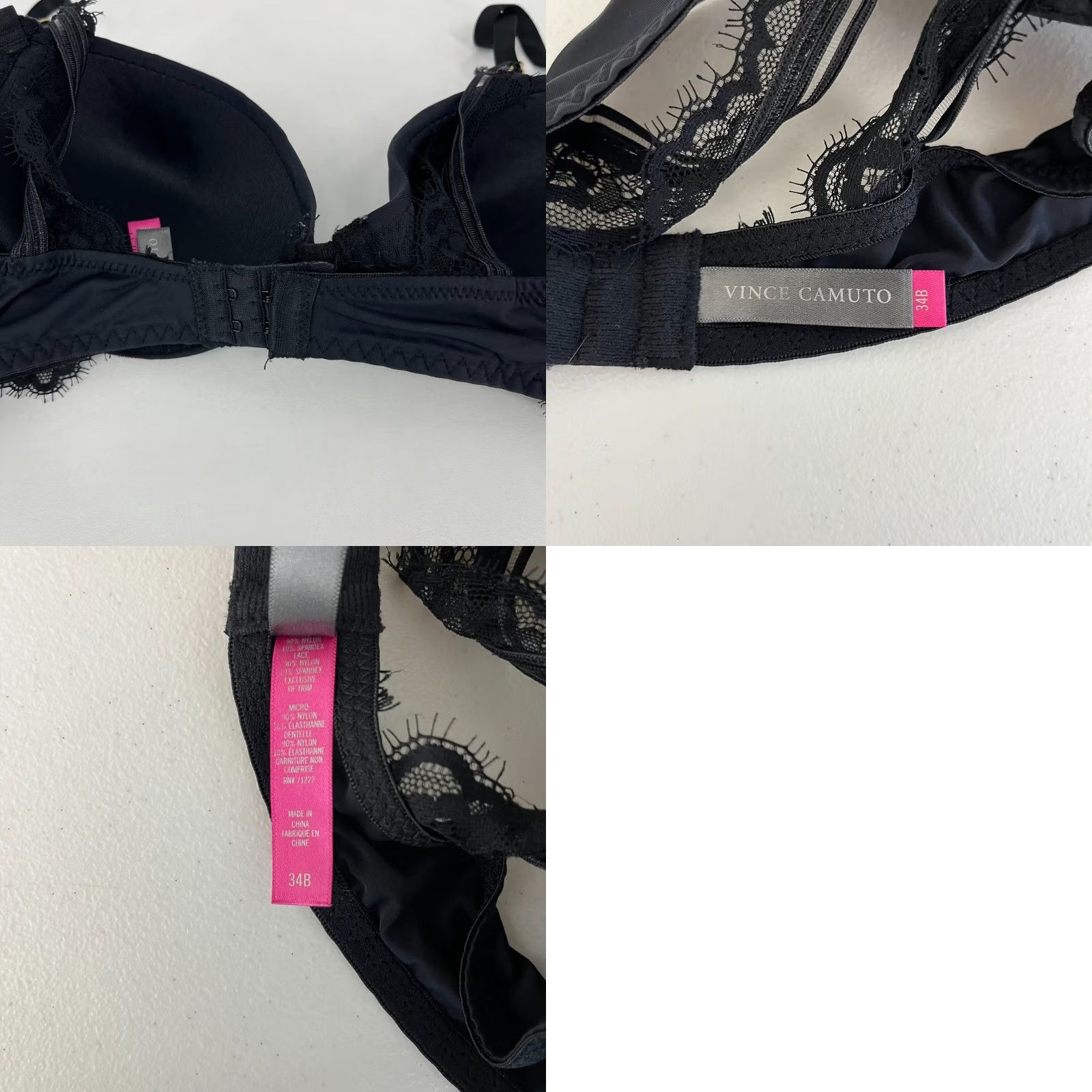 Vince Camuto Vince Camuto Bra Women's Size 34B Black Lace Underwired Strap Size ONE SIZE - 8 Thumbnail