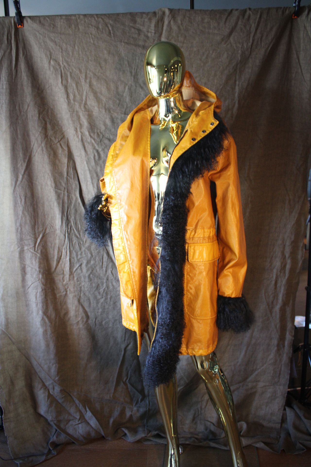 Other Vinyl Yellow Coat with real mongolian Fur Size US L / EU 52-54 / 3 - 8 Thumbnail