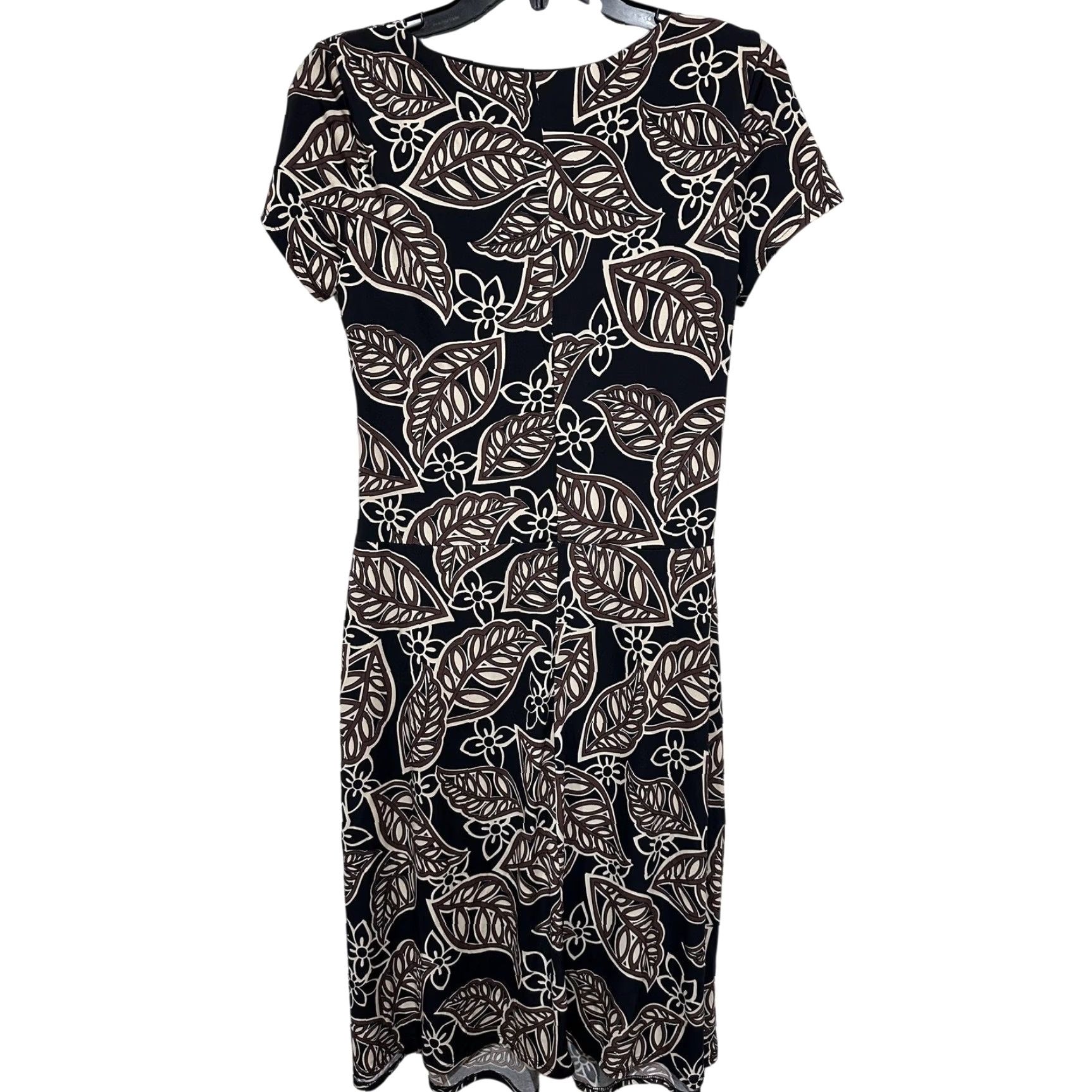 Vintage VINTAGE Perceptions Dress 10 Black Brown Leaf Print V-Neck Beaded Waist Whimsigoth Midi Dress Women Medium Black Size L / US 10 / IT 46 - 3 Thumbnail