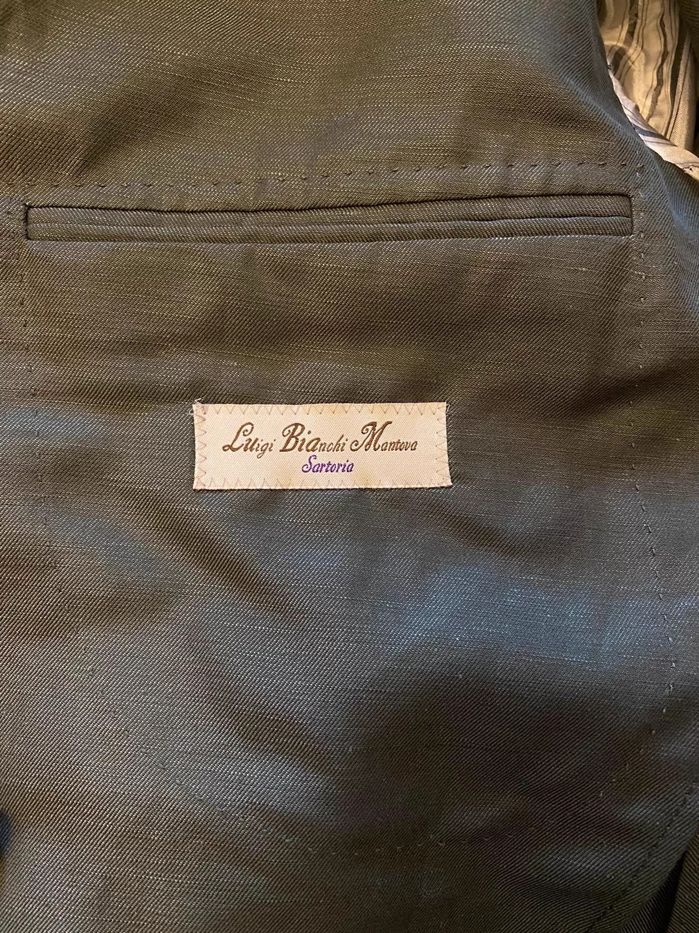Luigi Bianchi LBM Handmade Linen Two-Piece Suit Avocado Green Size 48R - 6 Thumbnail