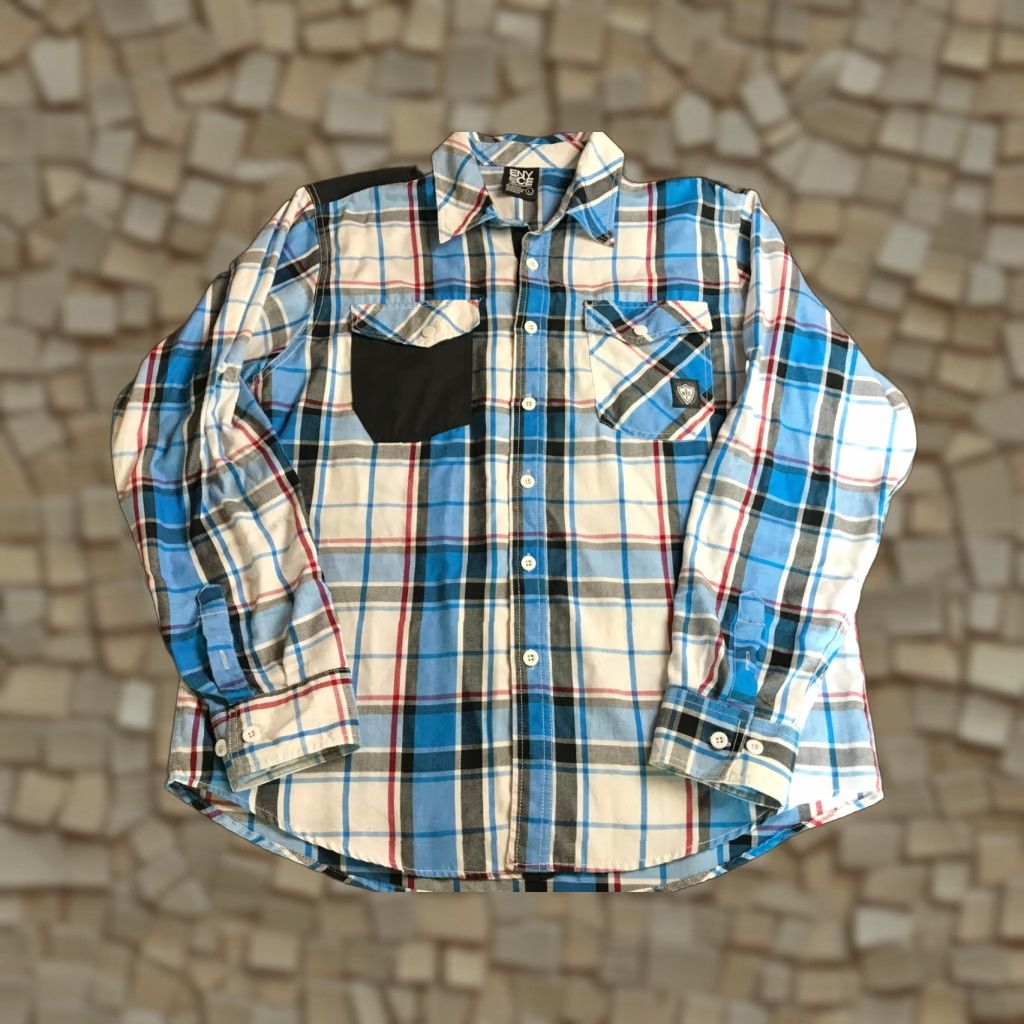 Enyce VINTAGE Enyce Shirt Mens L White Blue Black Plaid Button Up Sean Combs Flaps Size US L / EU 52-54 / 3 - 1 Thumbnail