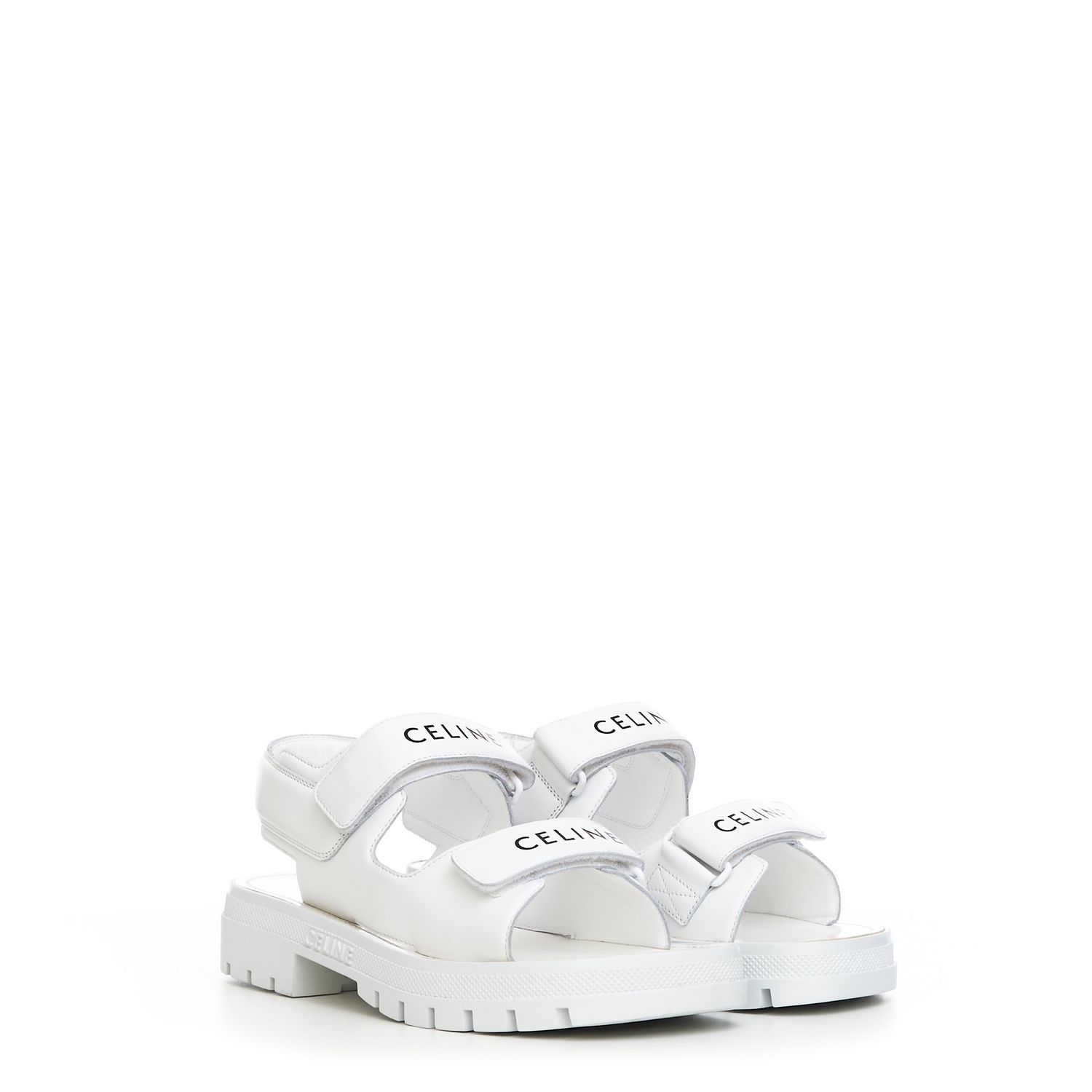 image of Celine Leather Logo Stripe Sandals in White, Men's (Size 6)