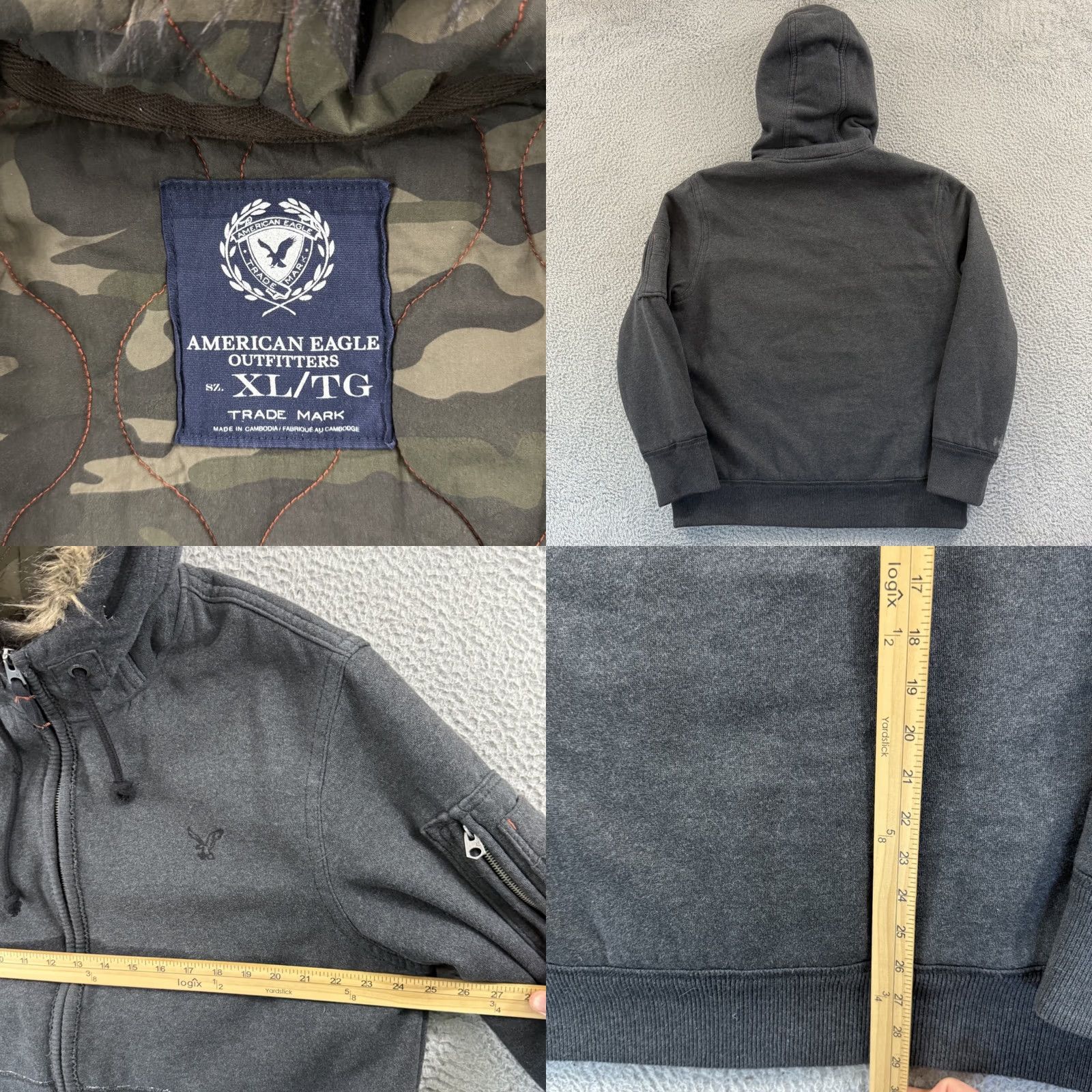 American Eagle Outfitters VINTAGE American Eagle Jacket Mens XL Gray Fur Hoodie Camo Lined Zip Outdoor Y2K Size US XL / EU 56 / 4 - 8 Thumbnail
