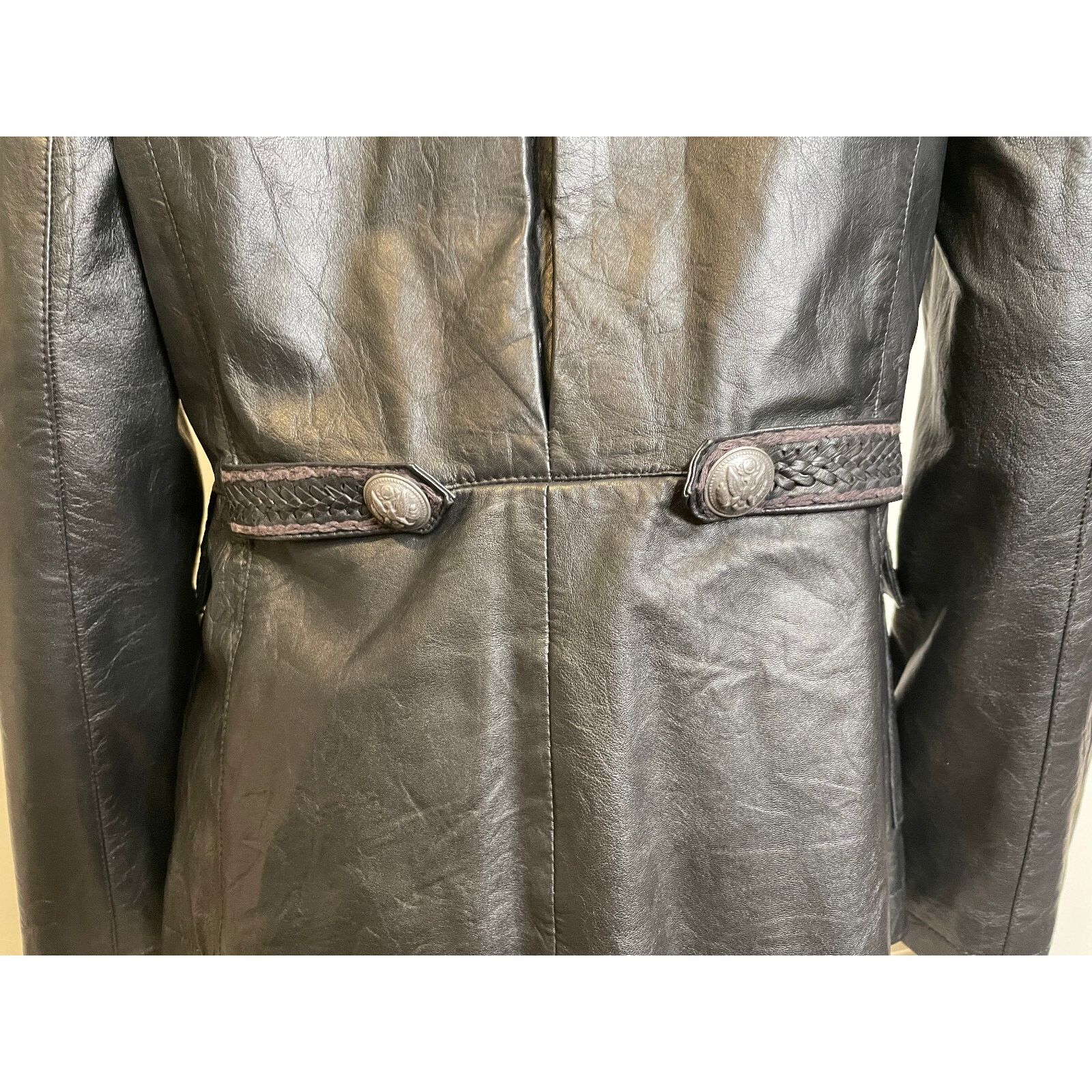 Double D Ranch Double D Ranch Black Leather Military Jacket L Pockets Size L / US 10 / IT 46 - 8 Thumbnail