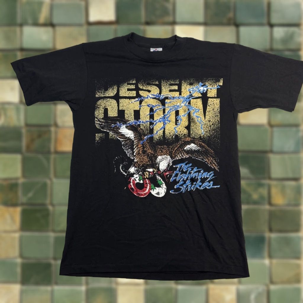 Vintage VINTAGE Miller T Shirt Desert Storm Graphic Eagle The lightning Strikes Large Mens L Black 90s Military Size US L / EU 52-54 / 3 - 1 Thumbnail