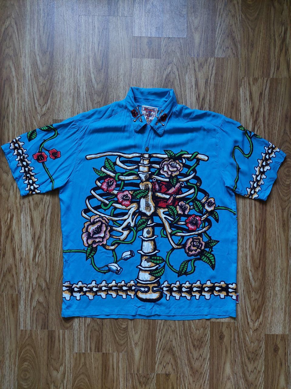 image of Loud Shirts Skeleton Red Montana Hawaiian Shirt in Blue, Men's (Size Large)