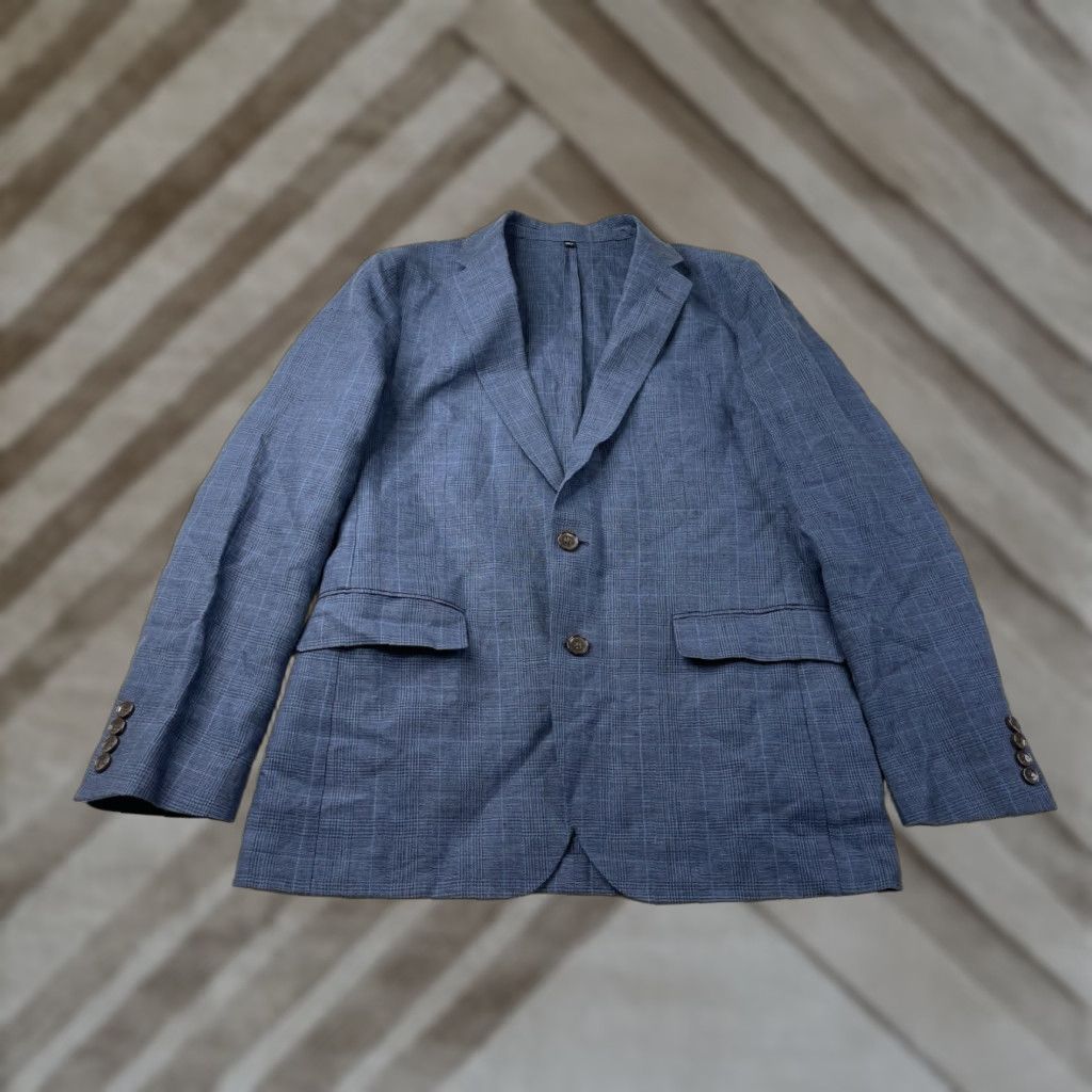 J.Crew J.CREW Blazer Jacket 40R Blue Linen Plaid Slim Notch Lapel Single-Breasted Two-Button Men Size 40R - 1 Thumbnail