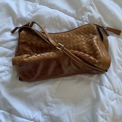 Cognac Woven Camel Colour Tie Shoulder Bag Brown Genuine Lea
